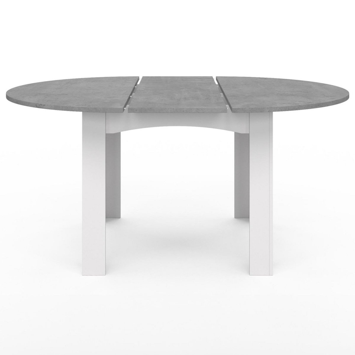ID MARKET Table à manger extensible ronde DONA 4-8 personnes blanc plateau effet béton 110-150 cm