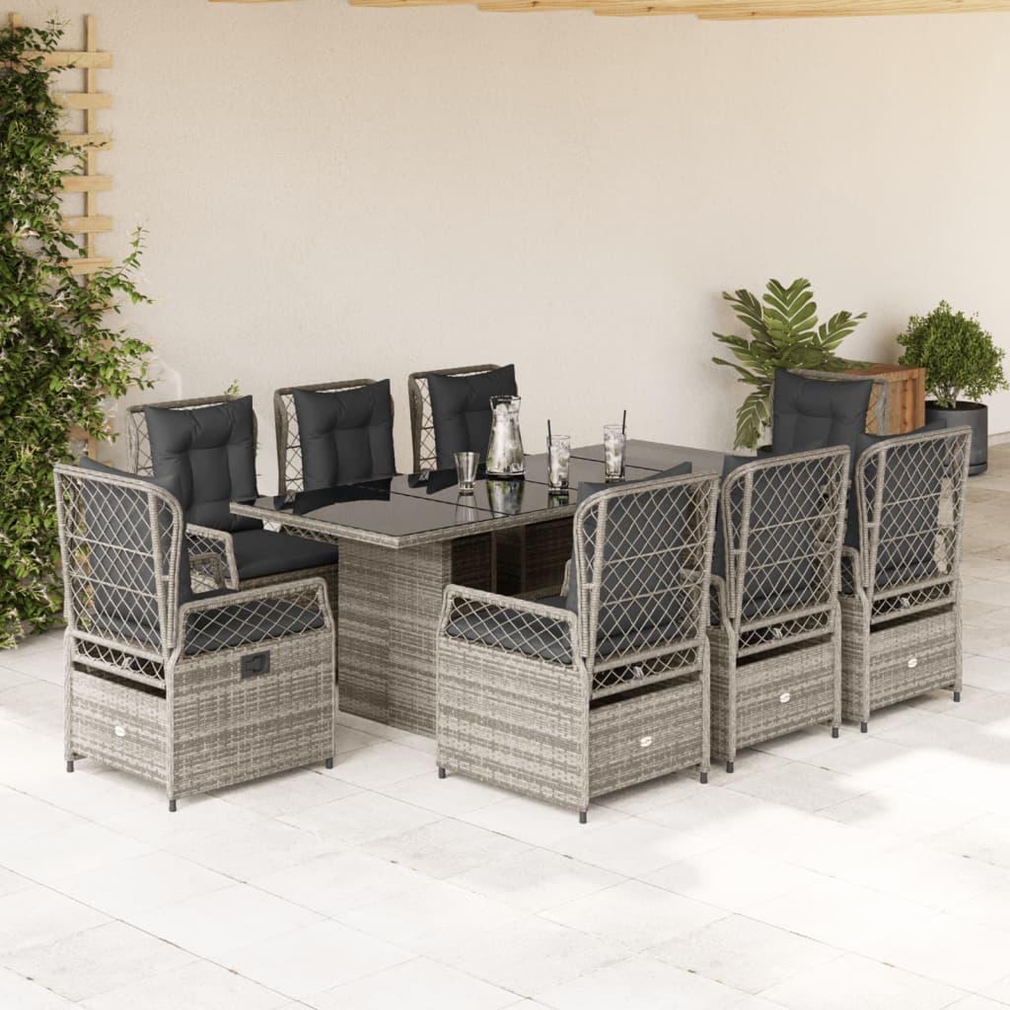 Voir la diapositive 1 : VIDAXL Ensemble a manger de jardin 9 pcs coussins gris resine tressee