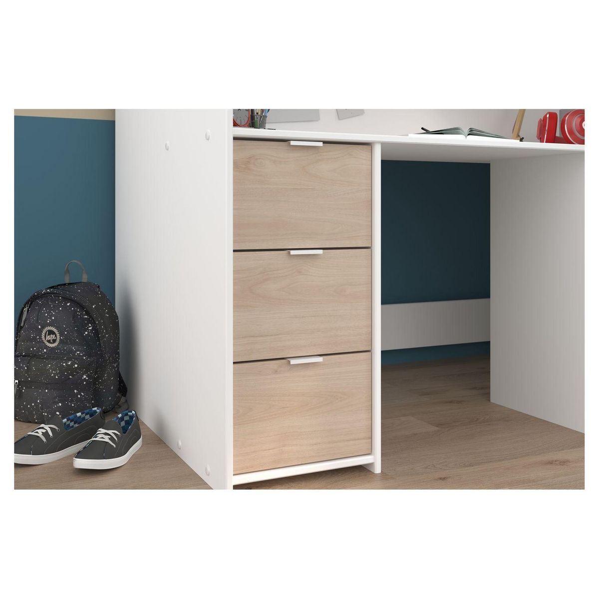 Lit combiné avec armoire de rangement et bureau 90x200cm THOMAS