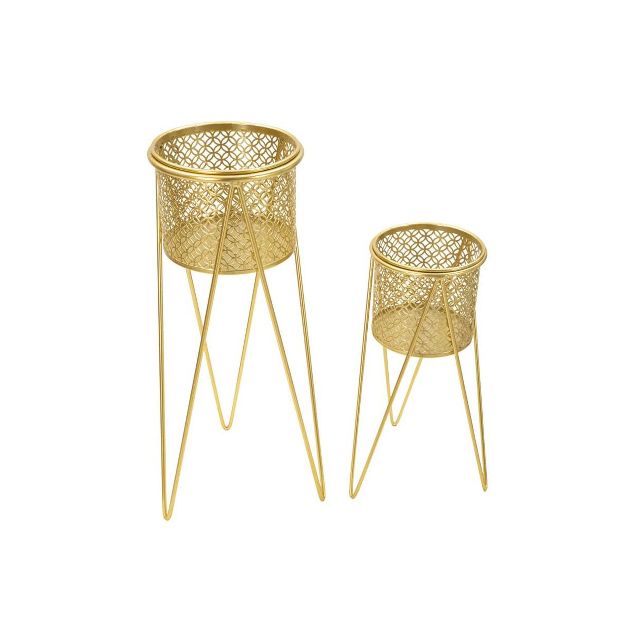 Voir la diapositive 2 : Paris Prix Lot de 2 cache-pots sur pied  mara  46cm or