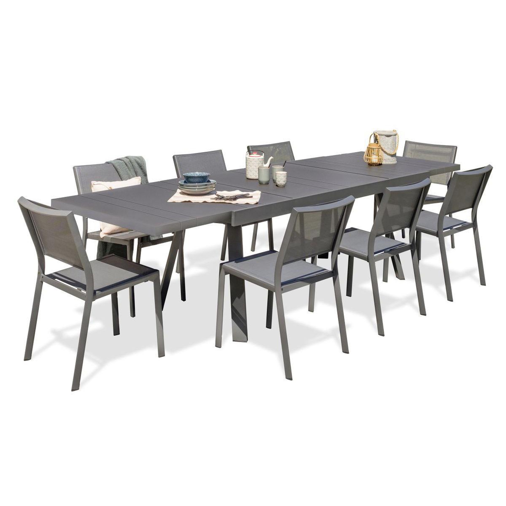 DCB GARDEN Ensemble Table de Jardin & 8 Chaises  Stockholm  200-300cm Gris Anthracite