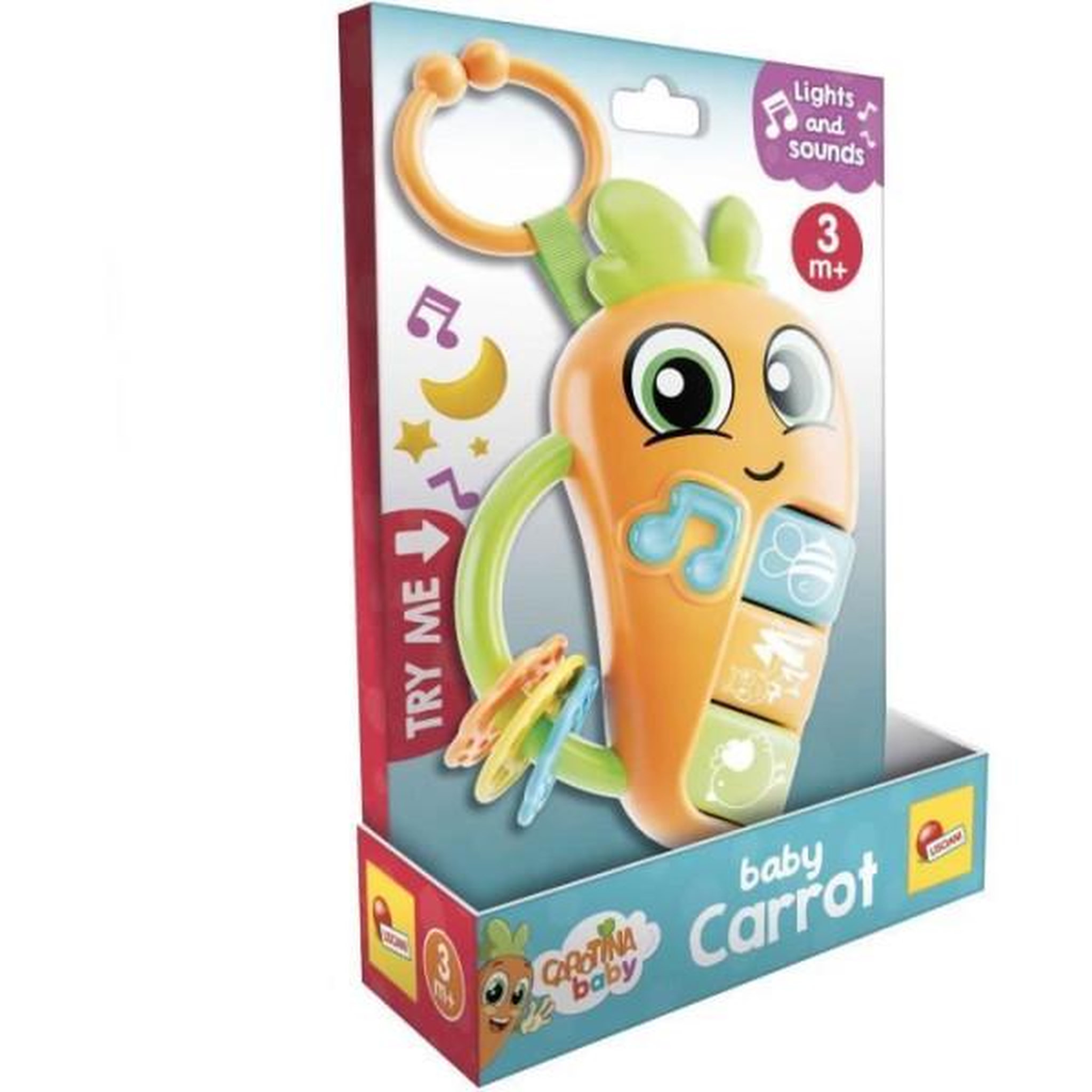 Voir la diapositive 2 : LISCIANI GIOCHI Carot - Hochet électronique - CAROTINA BABY - Mélodies et bruits d'animaux, Anneaux de dentition