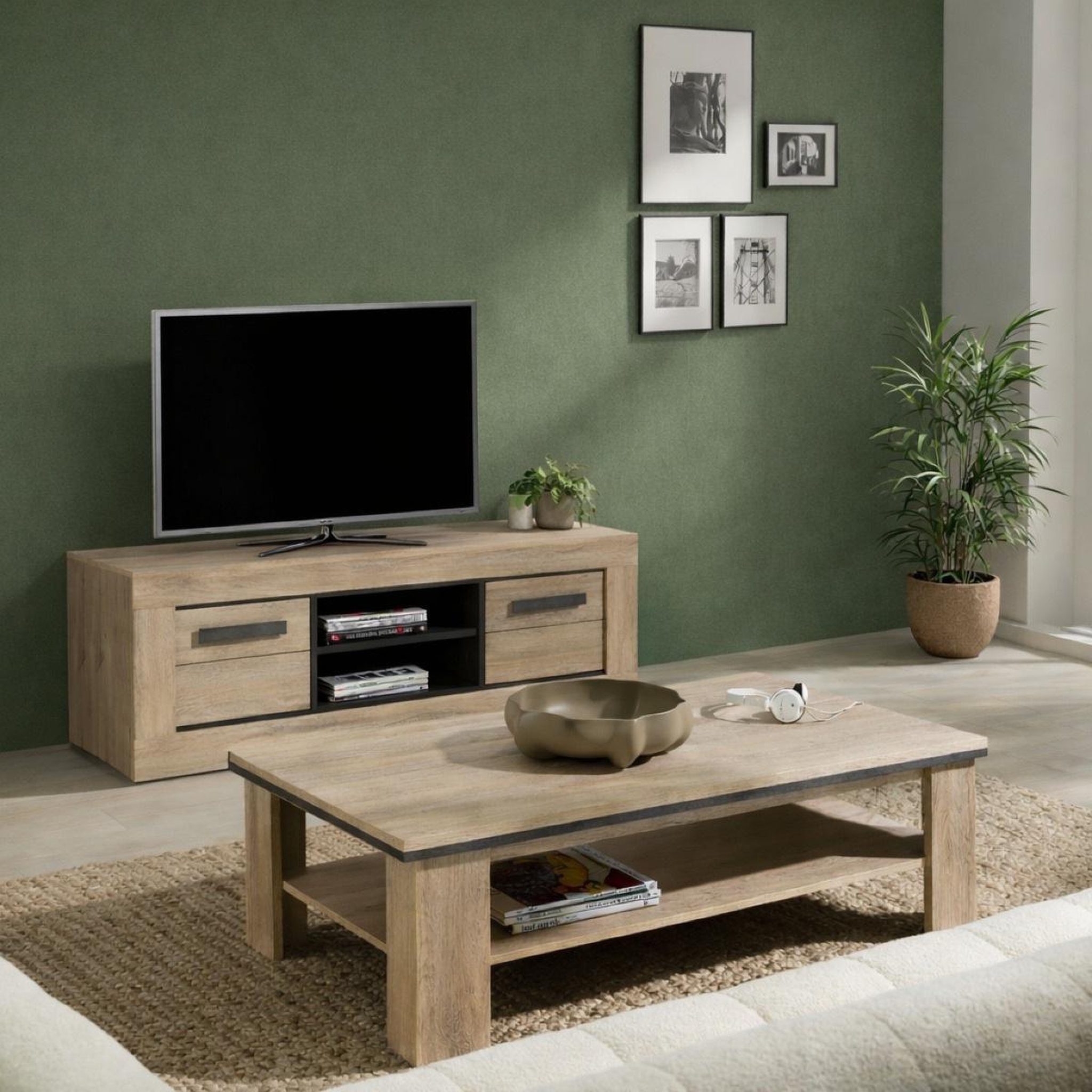 Voir la diapositive 3 : JLC KREATION Table basse moderne en bois 2 plateaux moa