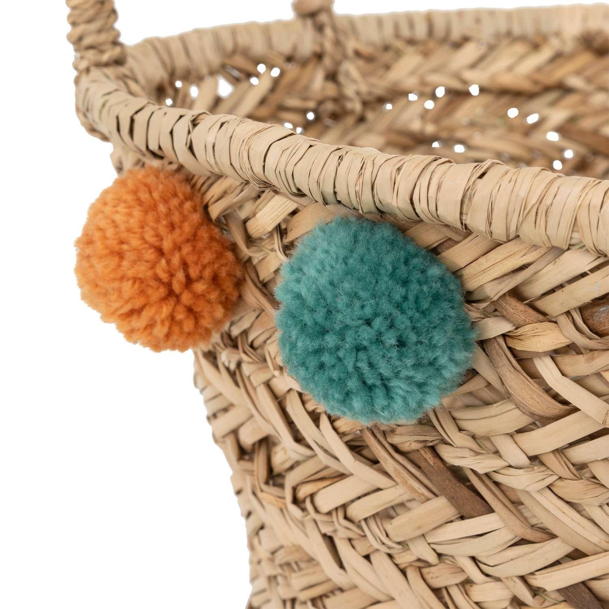 Voir la diapositive 3 : ATMOSPHERA Panier en roseau avec pompons - Diamètre 40 cm - Beige