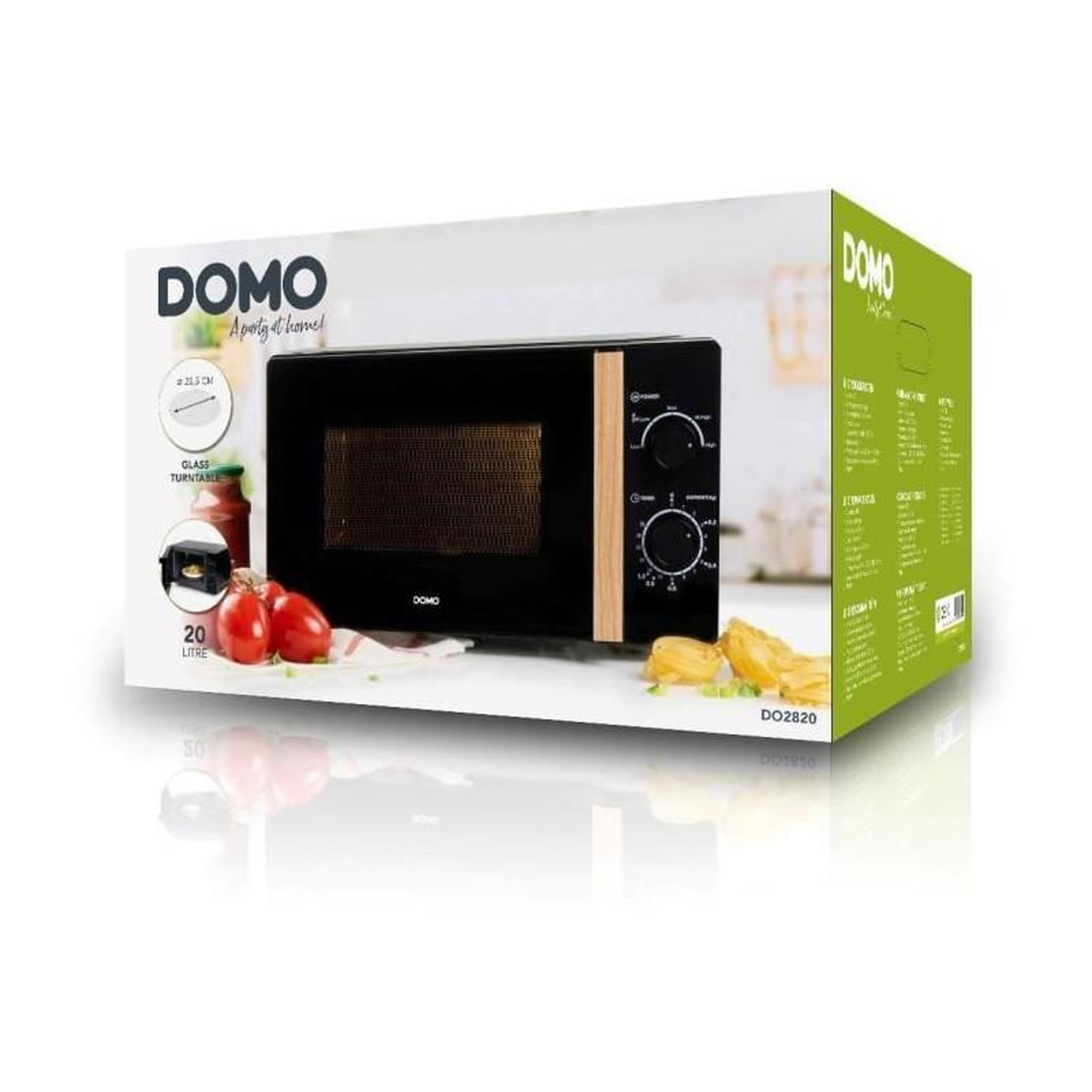 Voir la diapositive 6 : Domo Four micro-ondes DOMO DO2820 - 20L - 700W - Minuterie 35mn - Fonction décongélation - L44 x P35,8 x H 25,8 cm - Noir finition