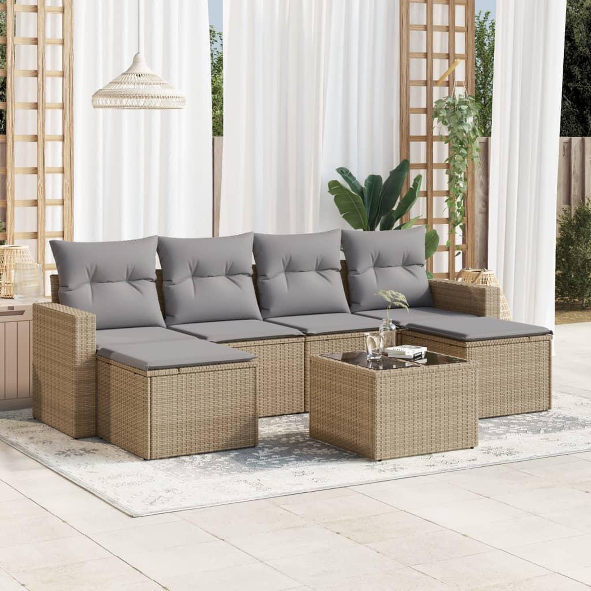 VIDAXL Salon de jardin avec coussins 7 pcs beige resine tressee