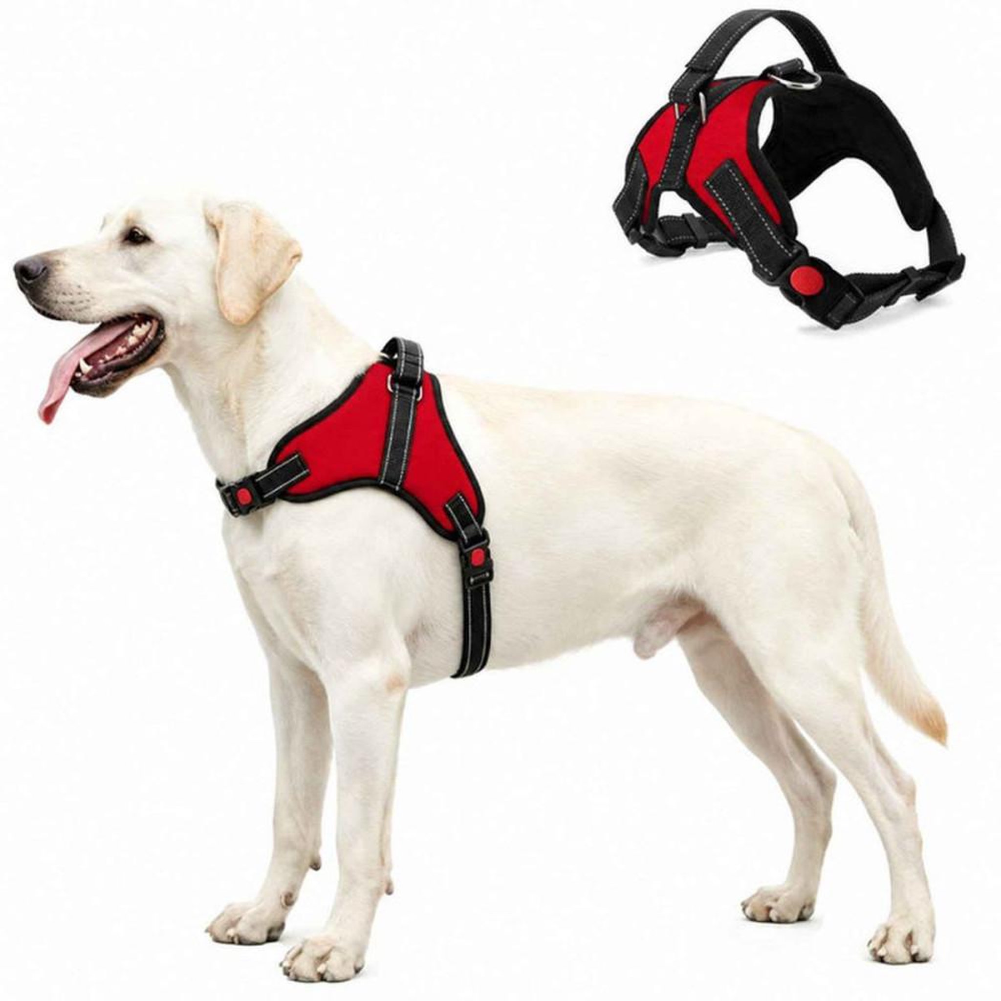 Harnais anti-traction pour chien JUPVIERGE taille L rouge, ajustable au cou et à la poitrine, bords réfléchissants pour la marche en extérieur