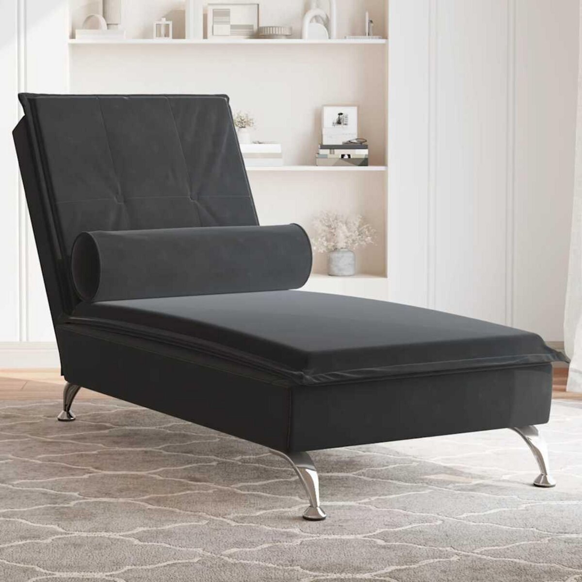 VIDAXL Chaise longue de massage avec traversin noir velours