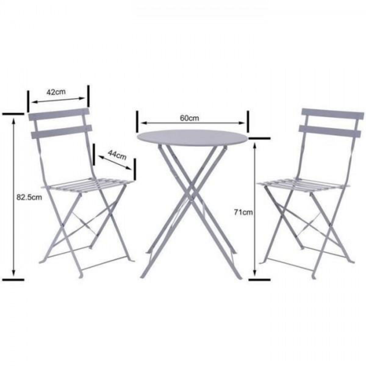 MARKET24 Set bistrot - Ensemble repas de jardin - Table pliante Diam.60 cm + 2 chaises - Acier thermolaqué - Gris