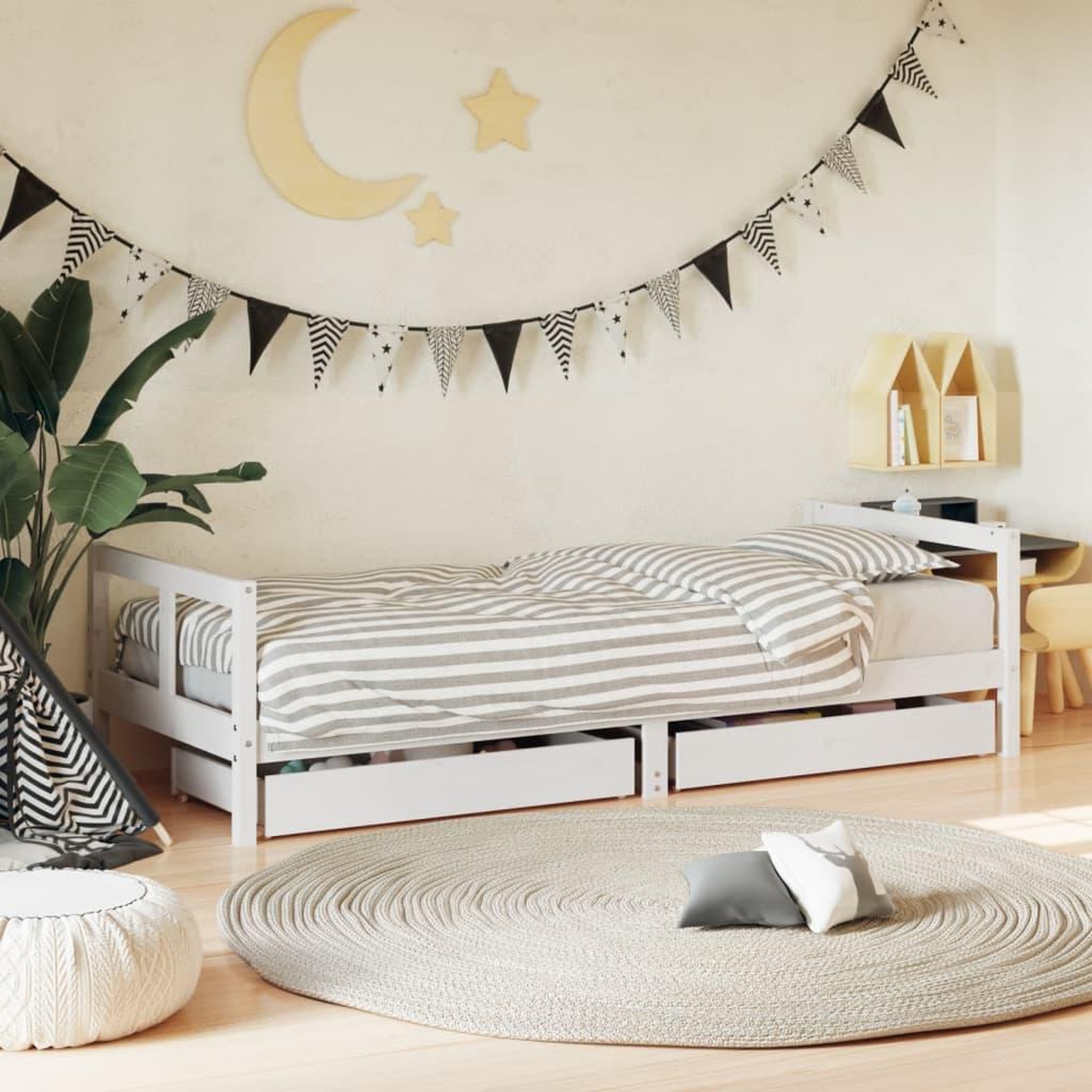 VIDAXL Cadre de lit enfant tiroirs blanc 80x200 cm bois de pin massif