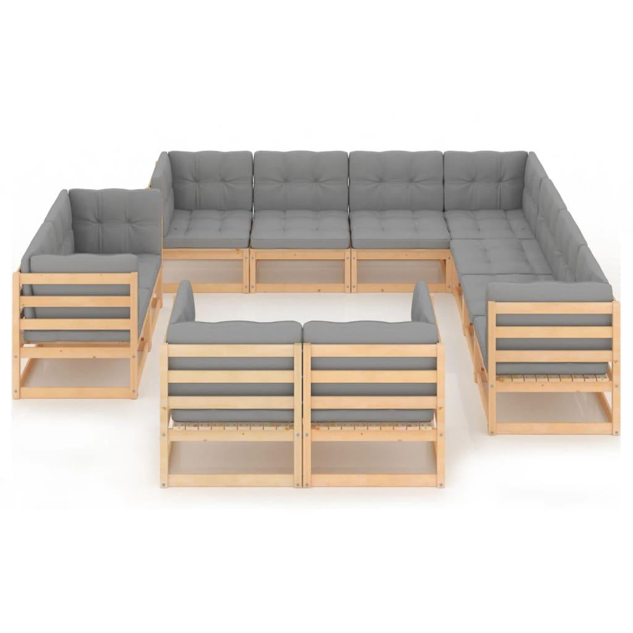 Voir la diapositive 3 : VIDAXL Salon de jardin 11 pcs avec coussins Bois de pin massif