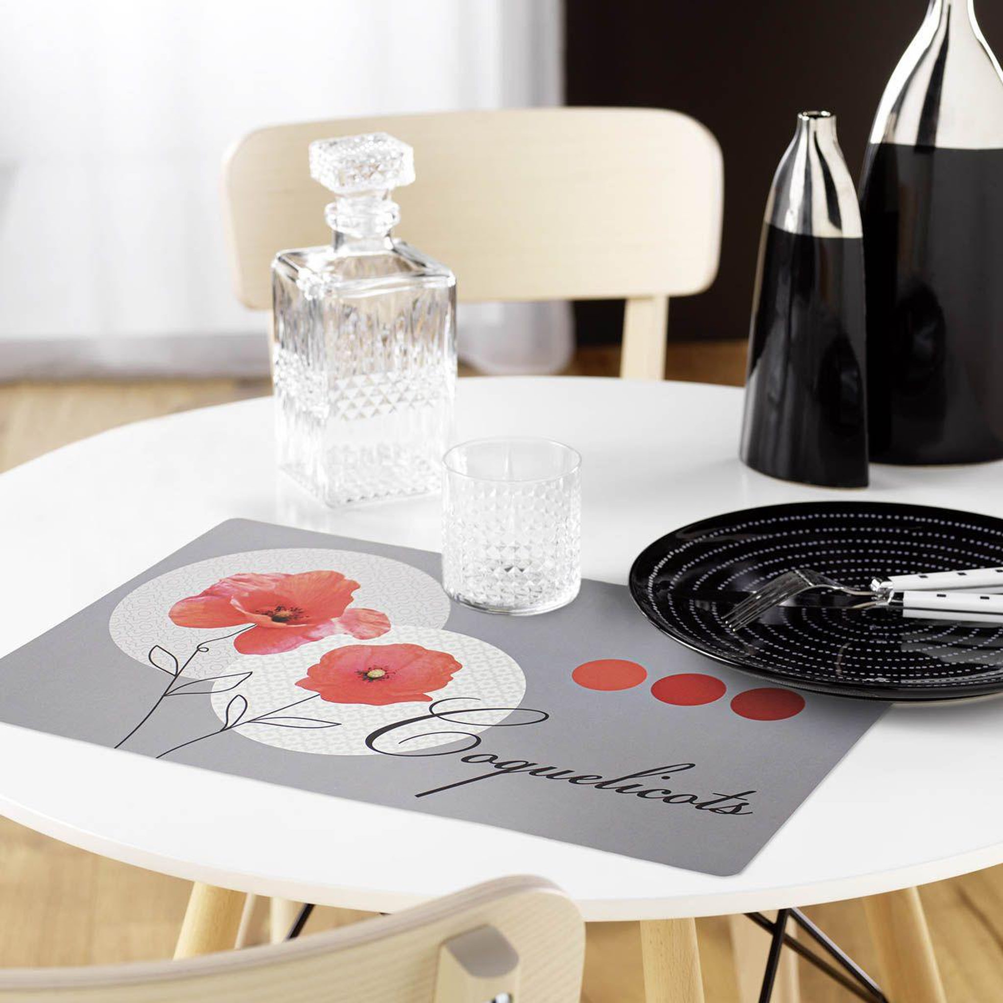 Voir la diapositive 2 : Douceur d'Intérieur Set de table imprimé  pavotine  28x44cm gris