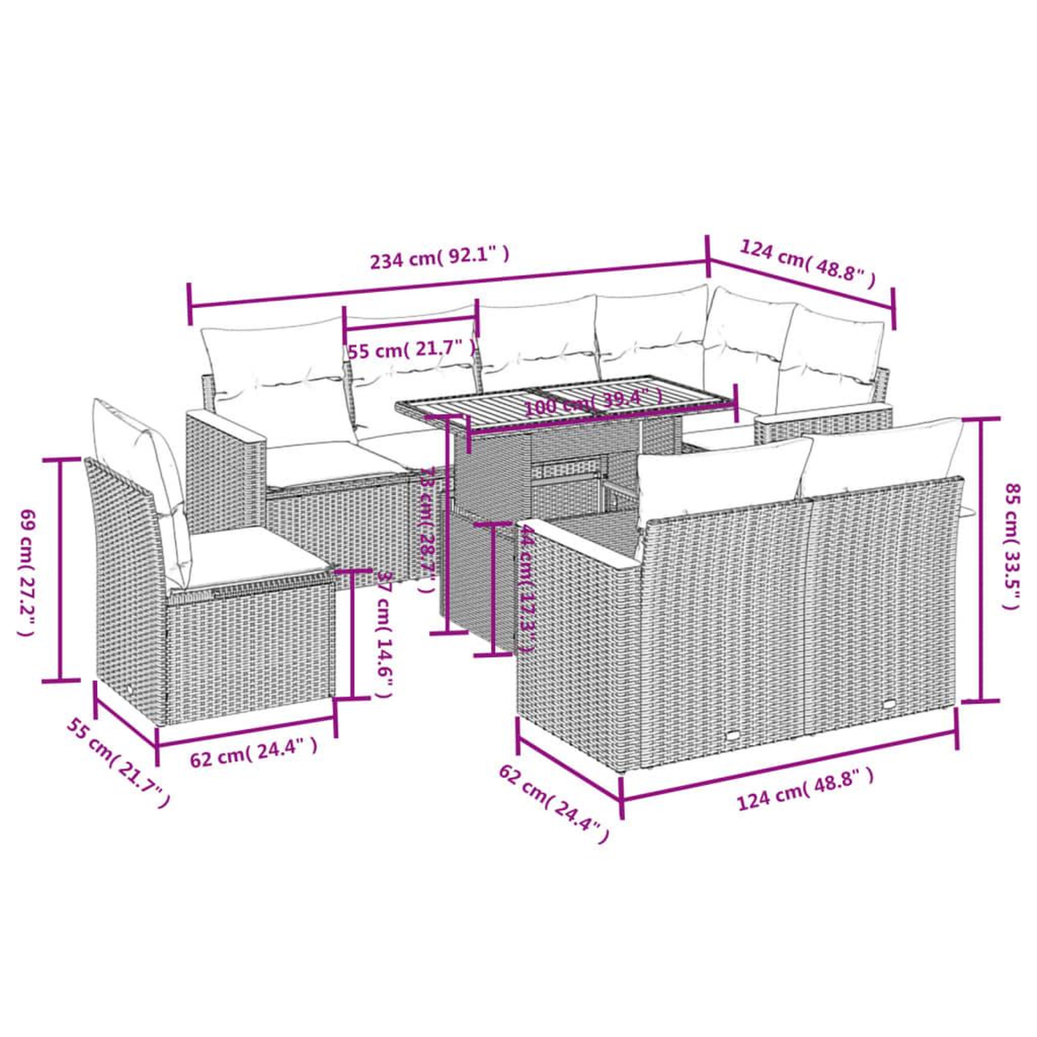 Voir la diapositive 3 : VIDAXL Salon de jardin 9 pcs avec coussins noir resine tressee