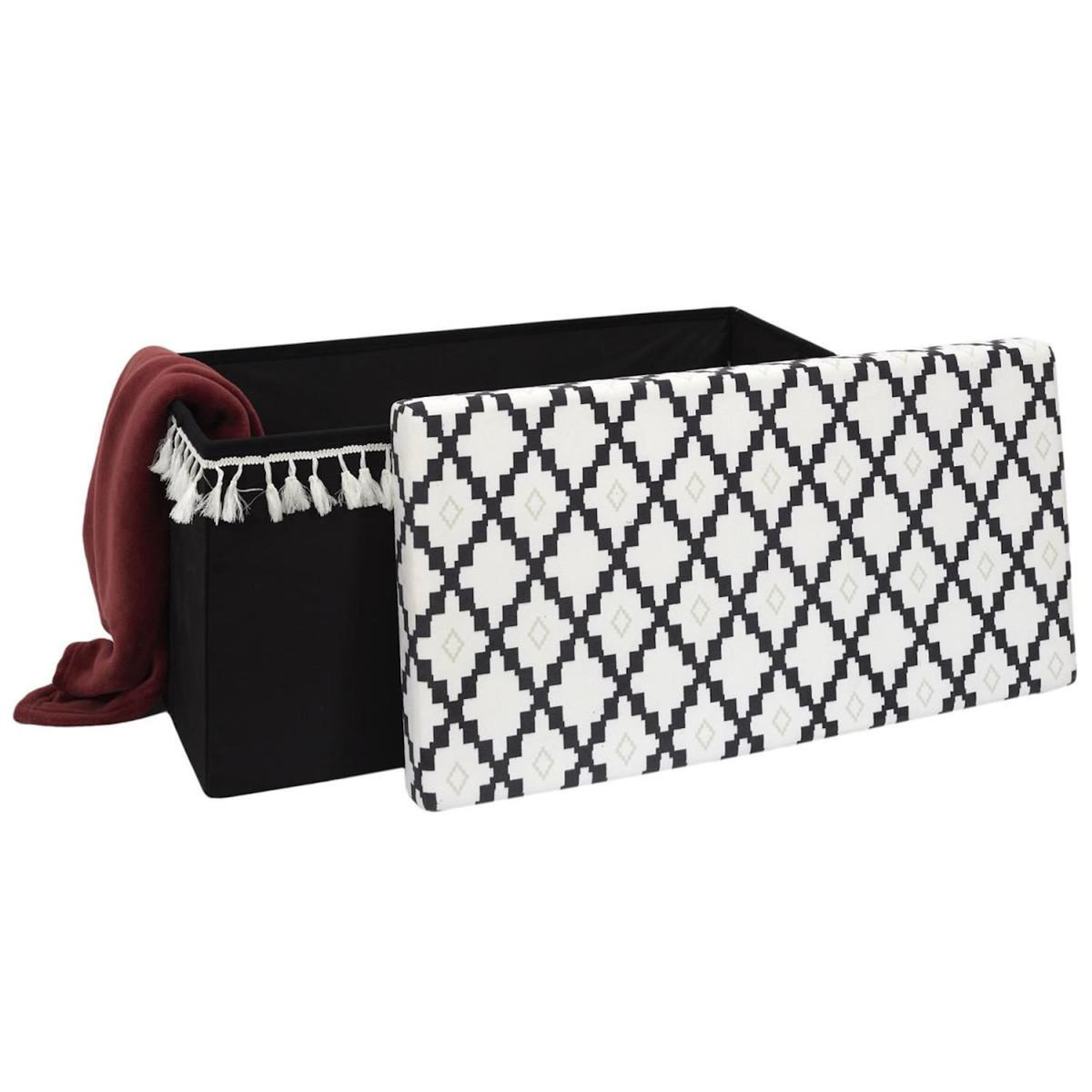 Paris Prix Banc Pliable & Coffre  Mirage  76cm Noir & Blanc