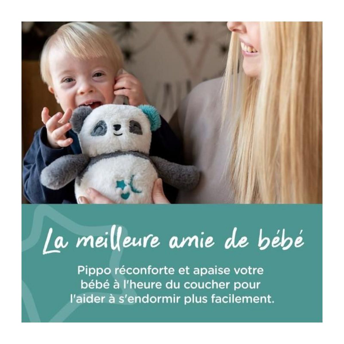 TOMMEE TIPPEE TOMME TIPPEE, Peluche veilleuse de luxe avec CrySensor, 6 sons apaisants, USB, lavable en machine, Pippo le Panda