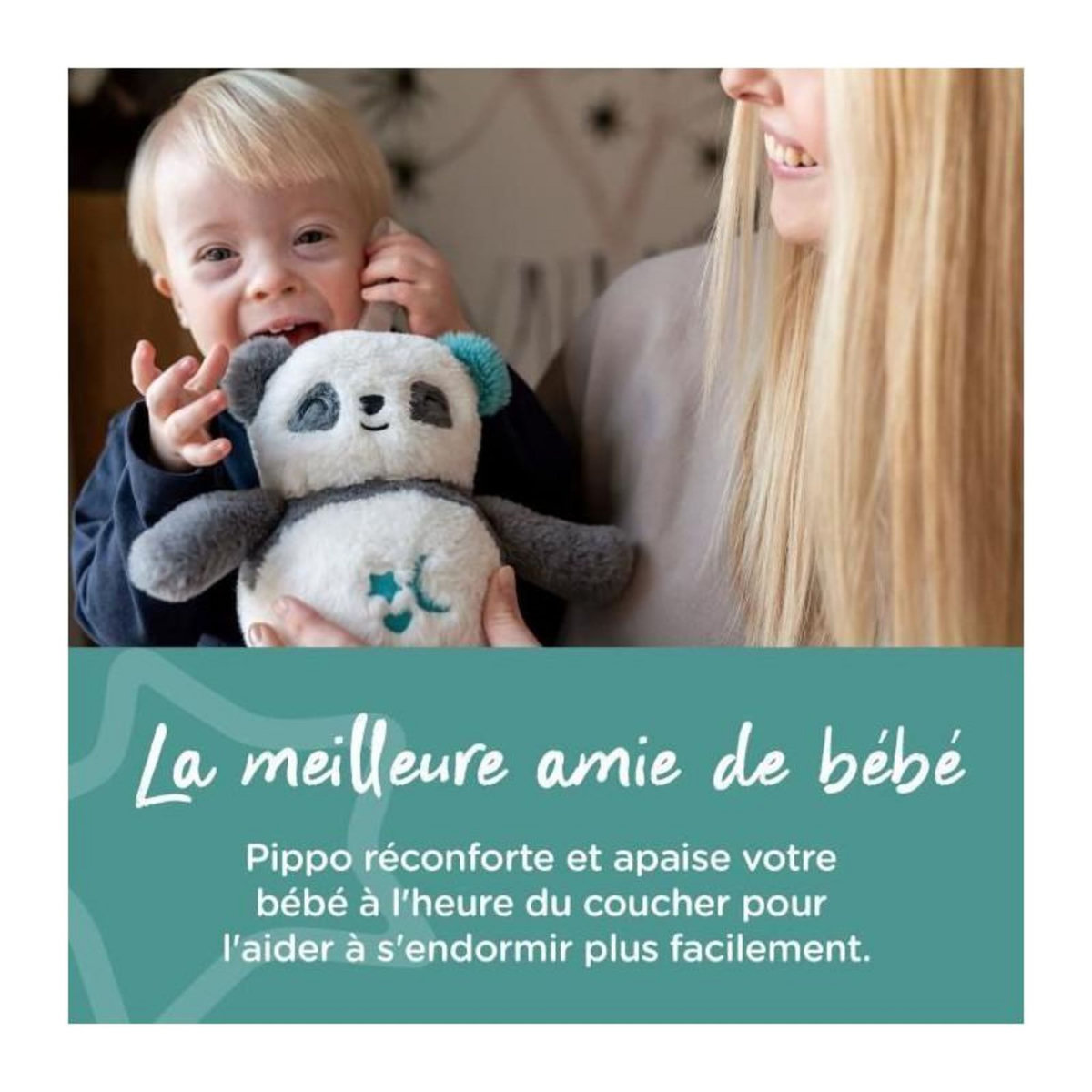 TOMMEE TIPPEE TOMME TIPPEE, Peluche veilleuse de luxe avec CrySensor, 6 sons apaisants, USB, lavable en machine, Pippo le Panda