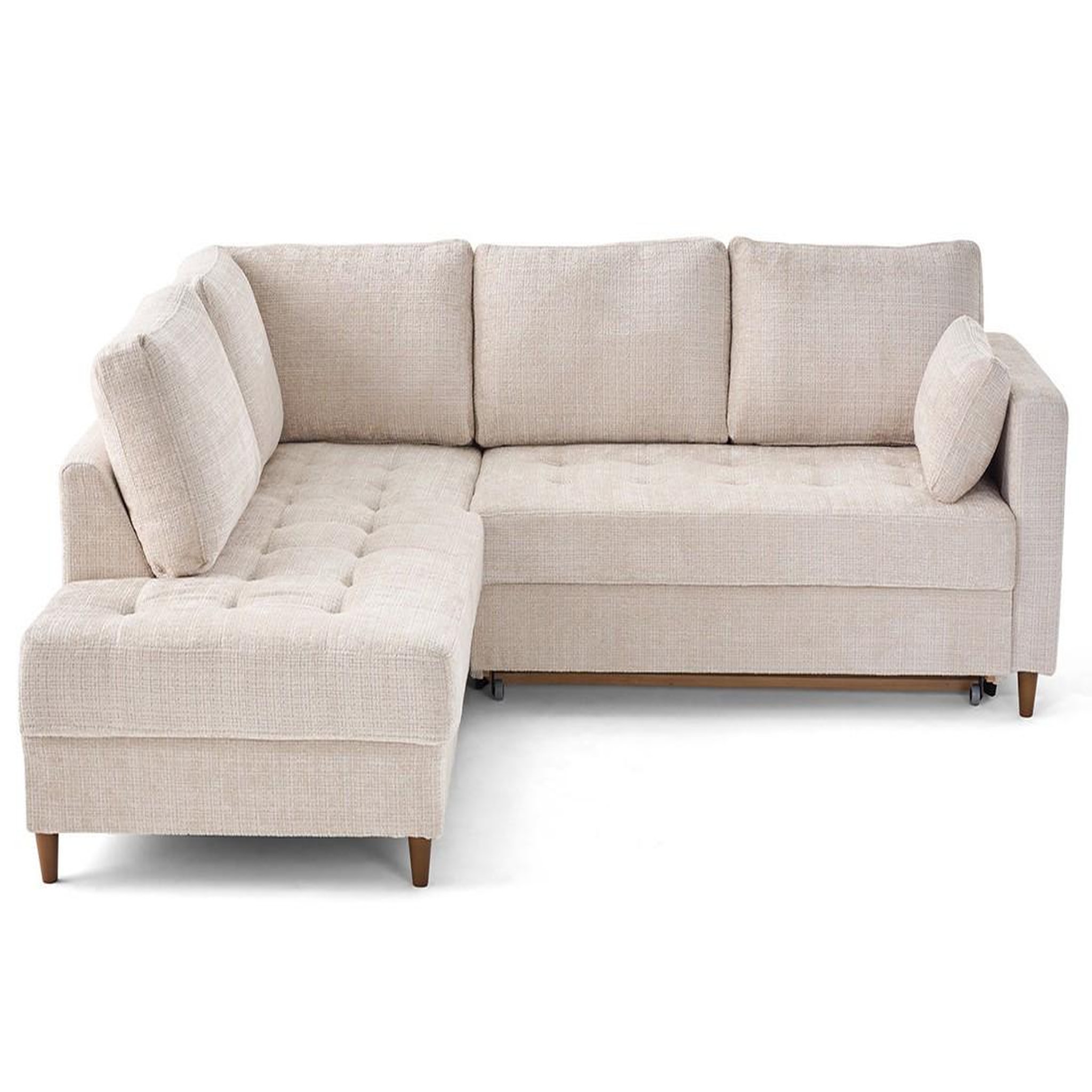 Voir la diapositive 1 : BEST MOBILIER Anna - canapé d'angle gauche 5 places convertible en velours texturé