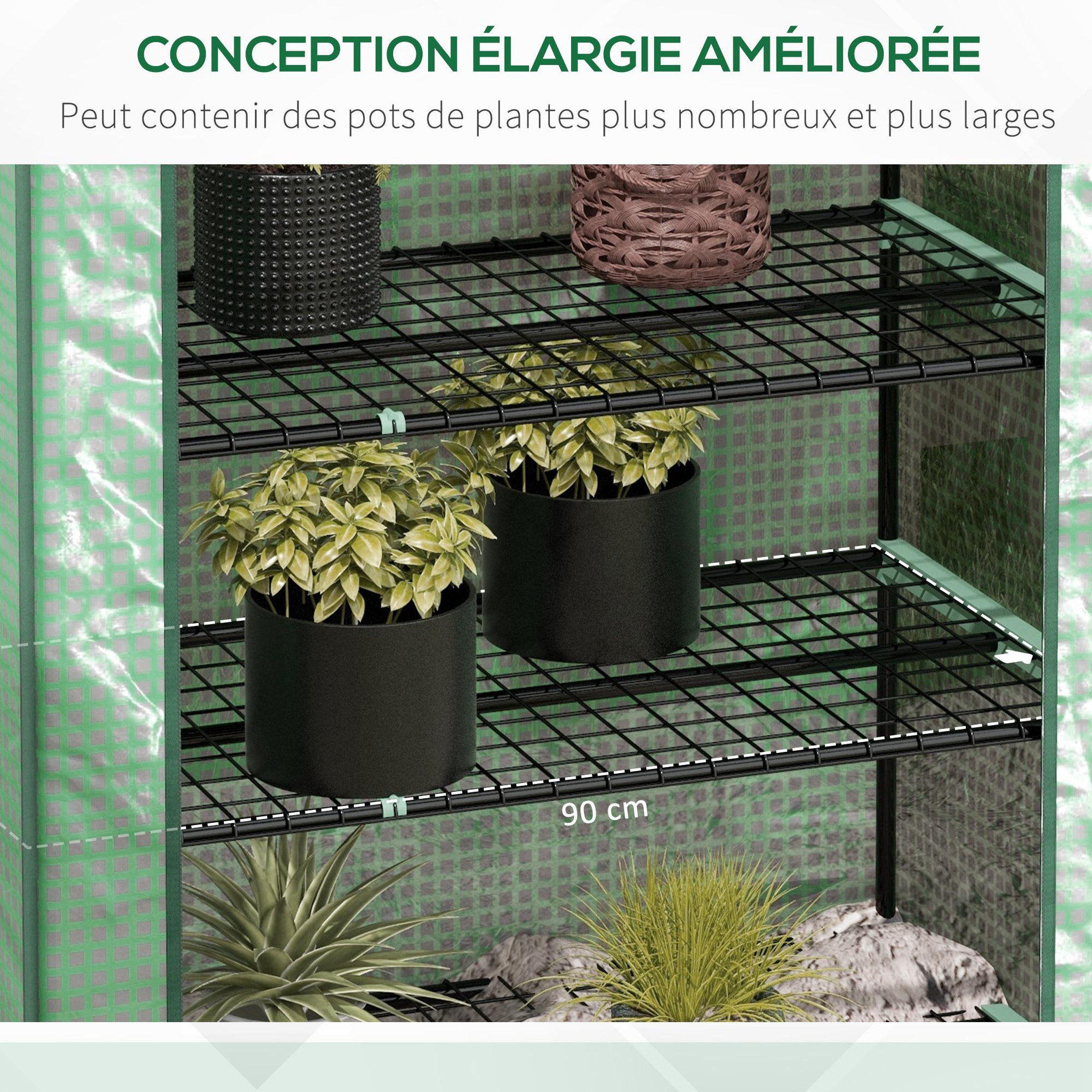 Voir la diapositive 4 : OUTSUNNY Serre de jardin balcon 5 niveaux porte acier pe vert