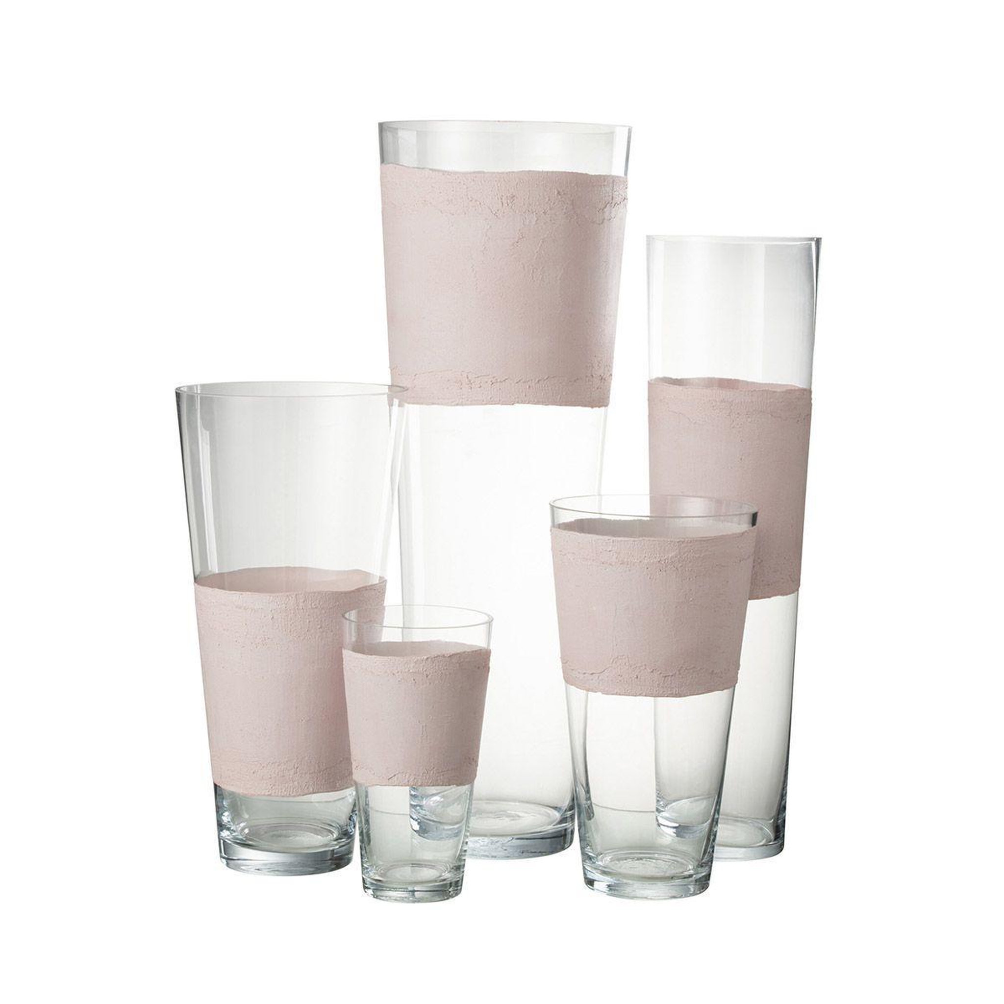 Voir la diapositive 2 : J-LINE Vase déco en verre  delph  25cm transparent & rose