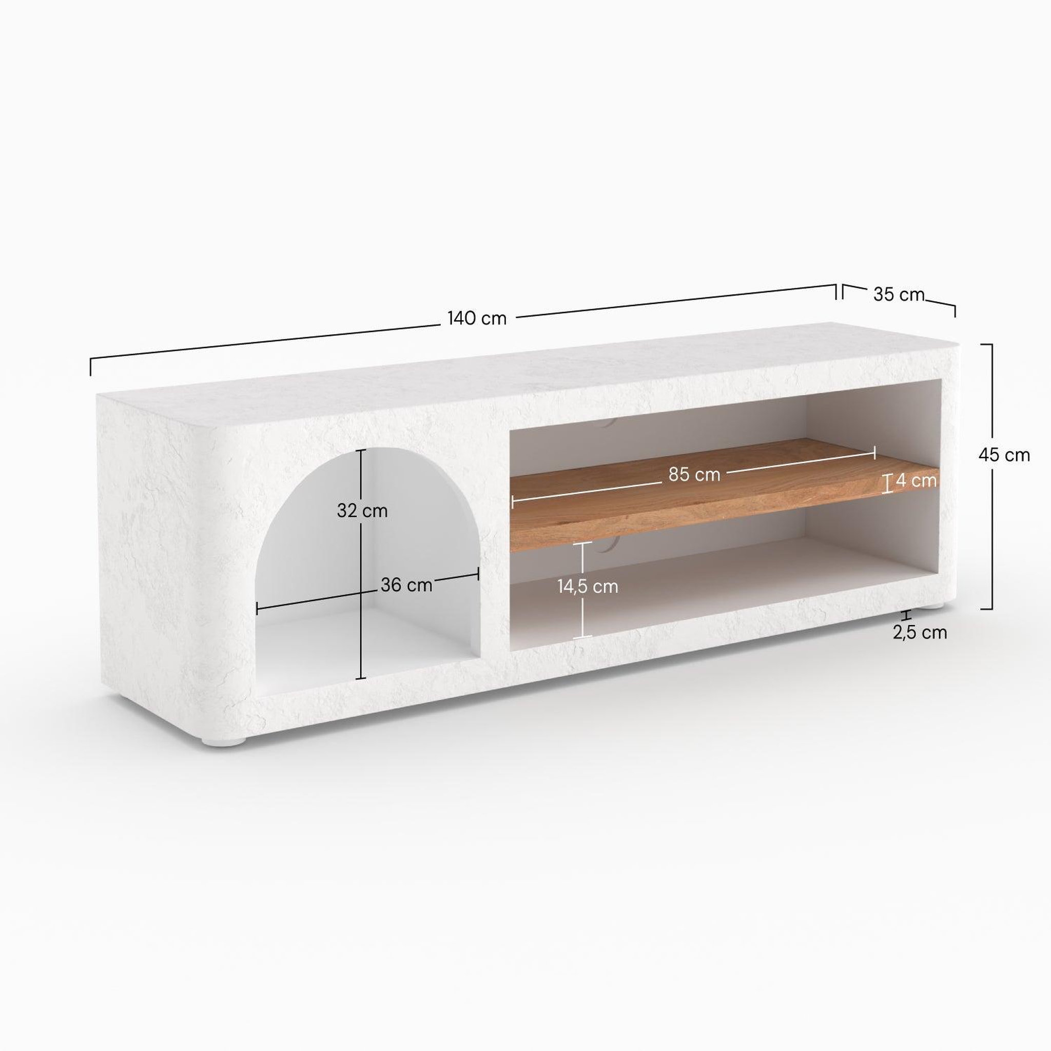 Voir la diapositive 4 : MAISON PAVANE Meuble tv en plâtre blanc cassé 140 cm-fira