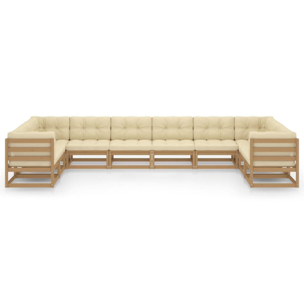 VIDAXL Salon de jardin 10 pcs avec coussins Marron miel Bois de pin