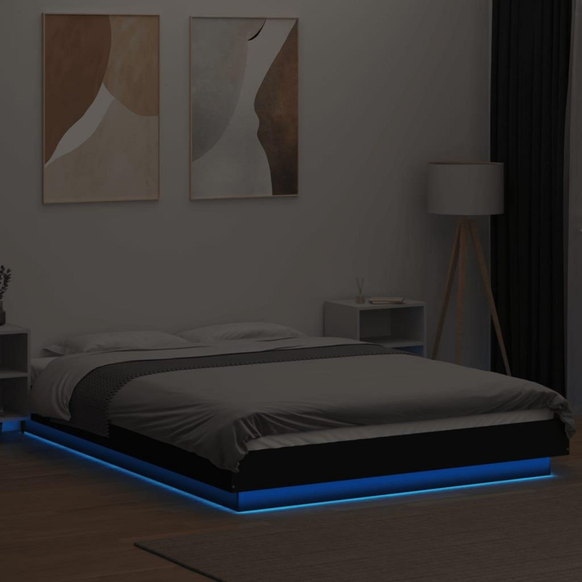 VIDAXL Cadre de lit avec lumieres LED sans matelas noir 120x190cm