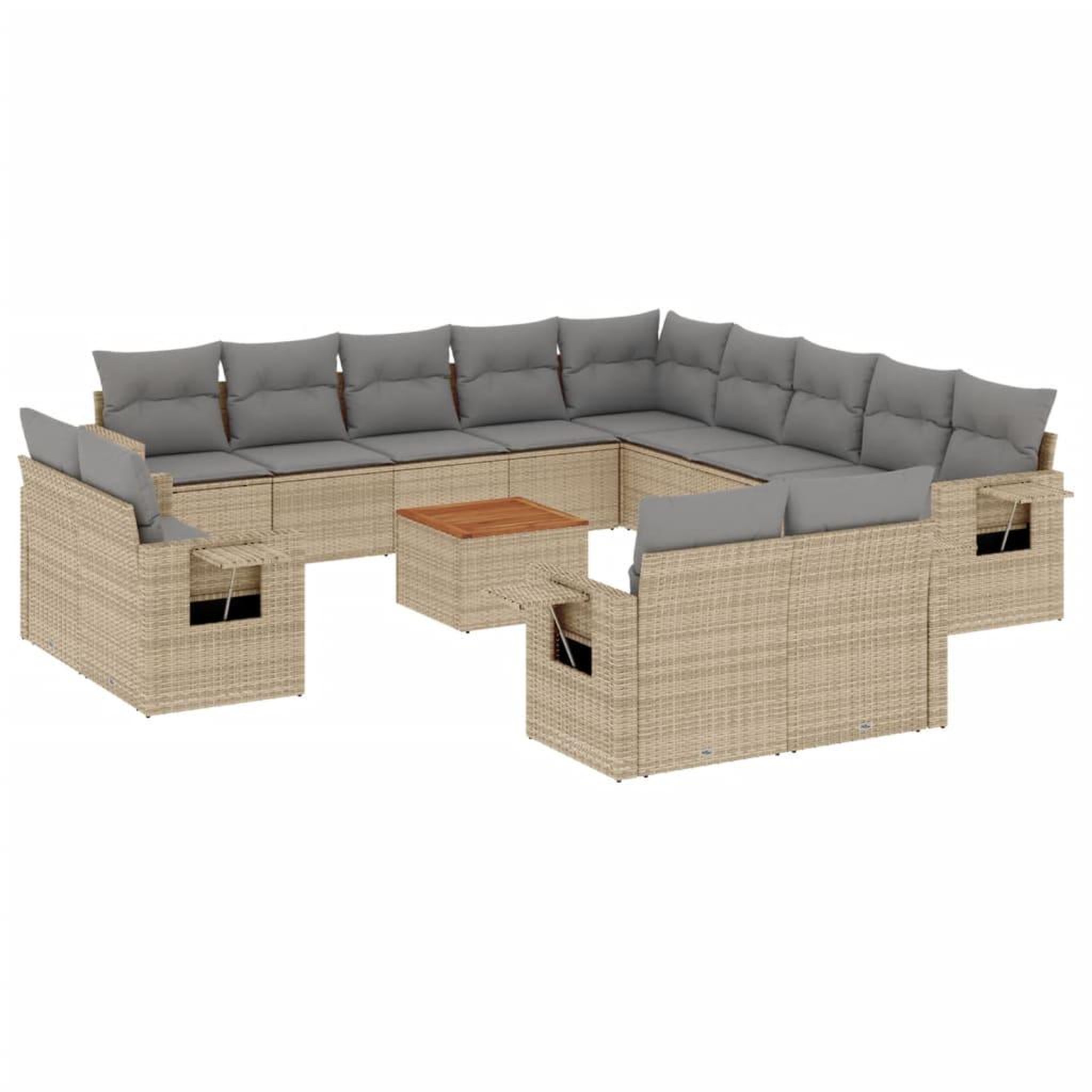 Voir la diapositive 2 : VIDAXL Salon de jardin avec coussins 14 pcs beige resine tressee