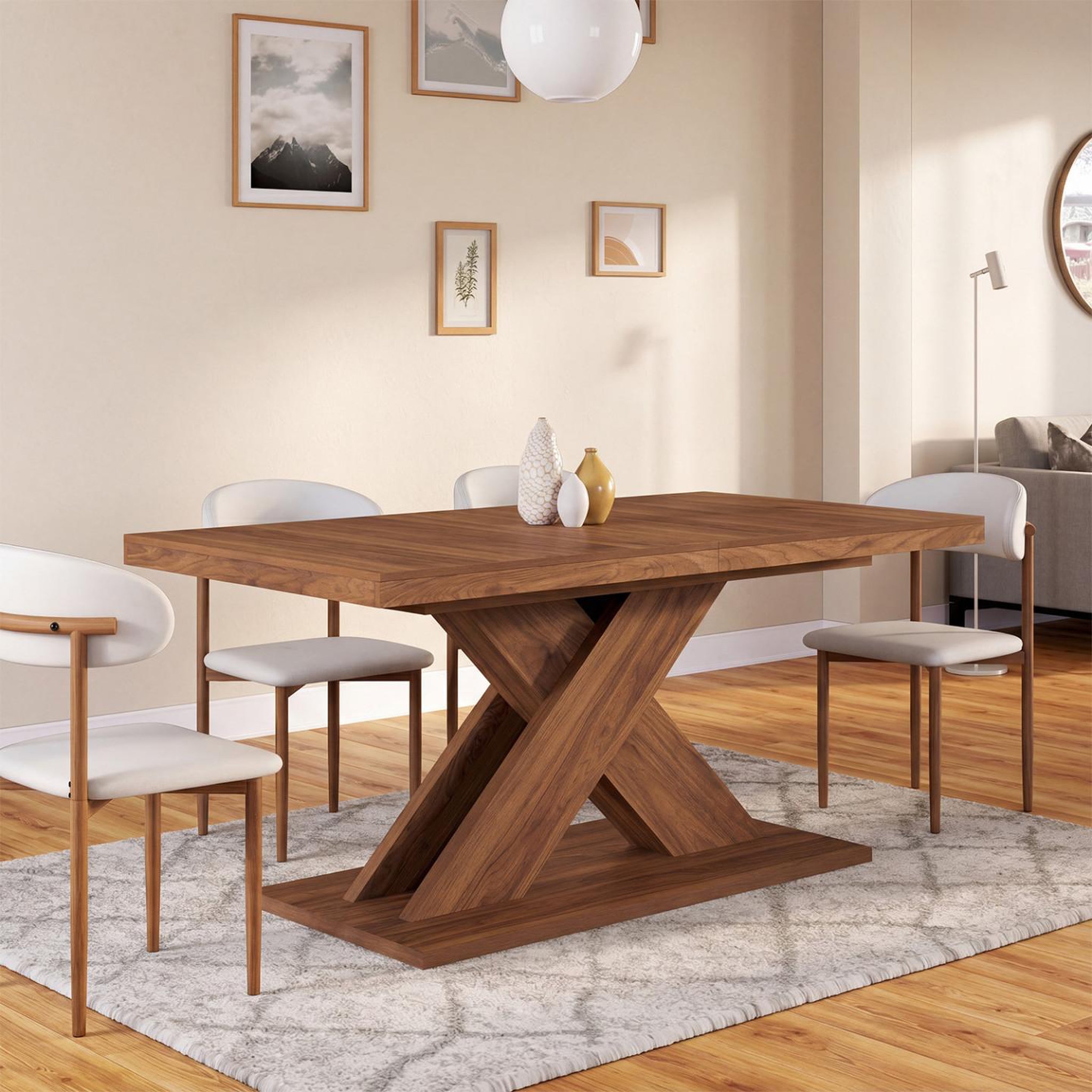 Voir la diapositive 4 : ID MARKET Table à manger extensible rectangle alicia 6-10 personnes noyer 160-200 cm