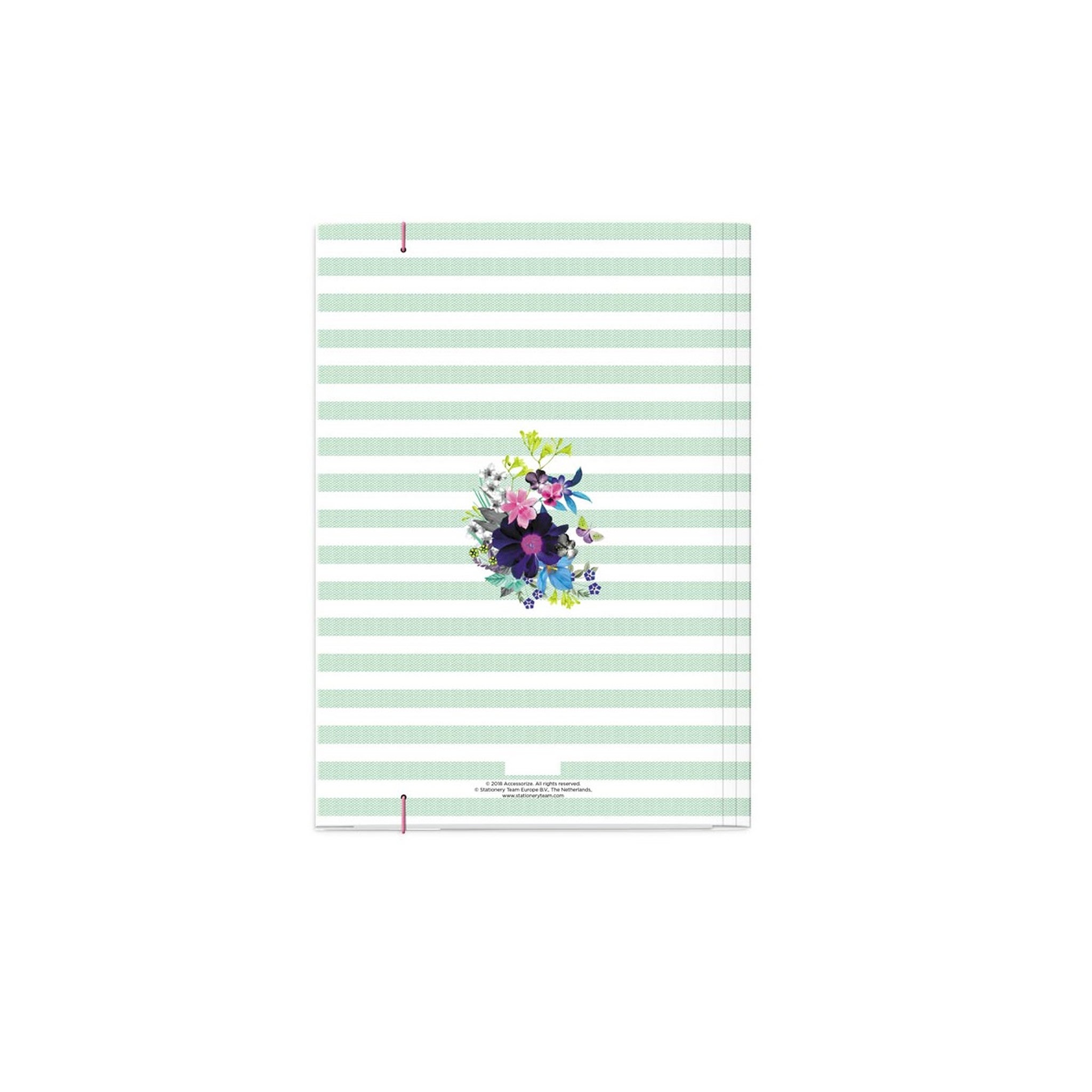 Voir la diapositive 2 :  Chemise cartonnée à élastique Accessorize 35x25cm blanc et vert à rayures et motif floral