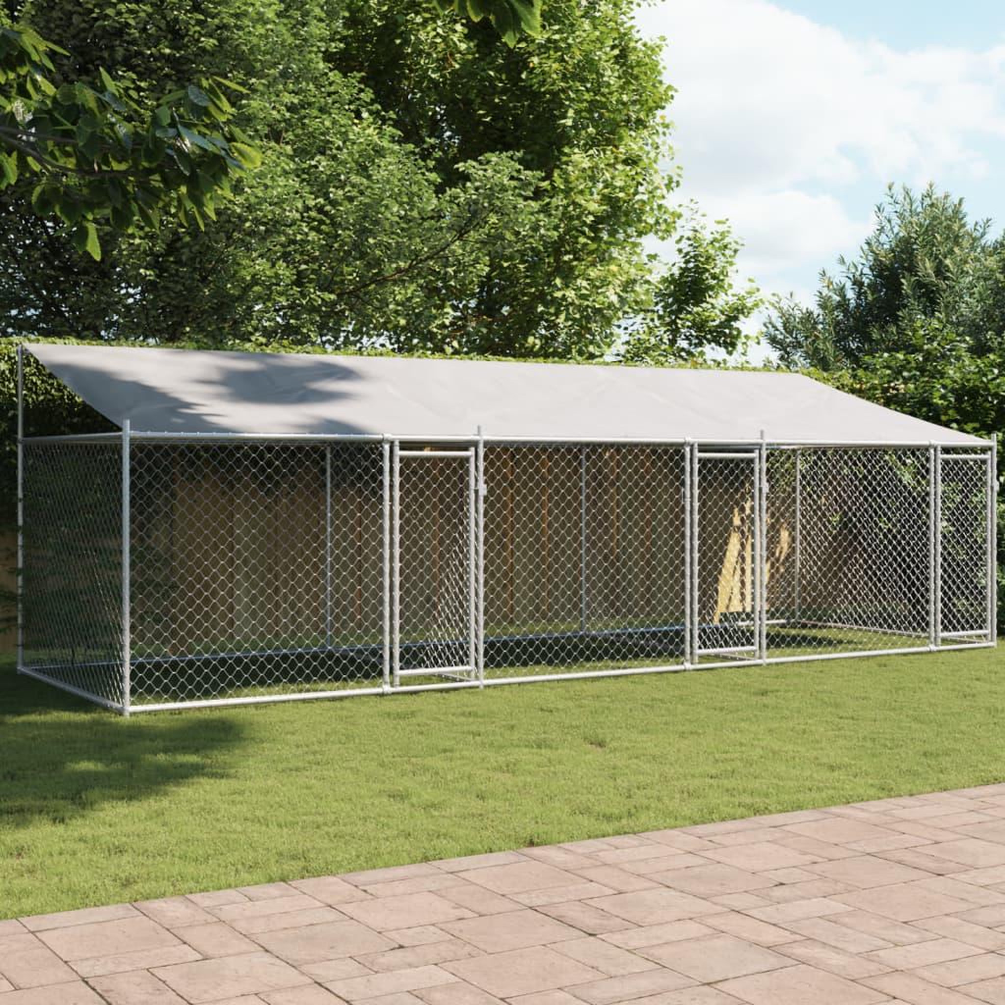 VIDAXL Cage pour chien avec toit et portes gris 6x2x2m acier galvanise