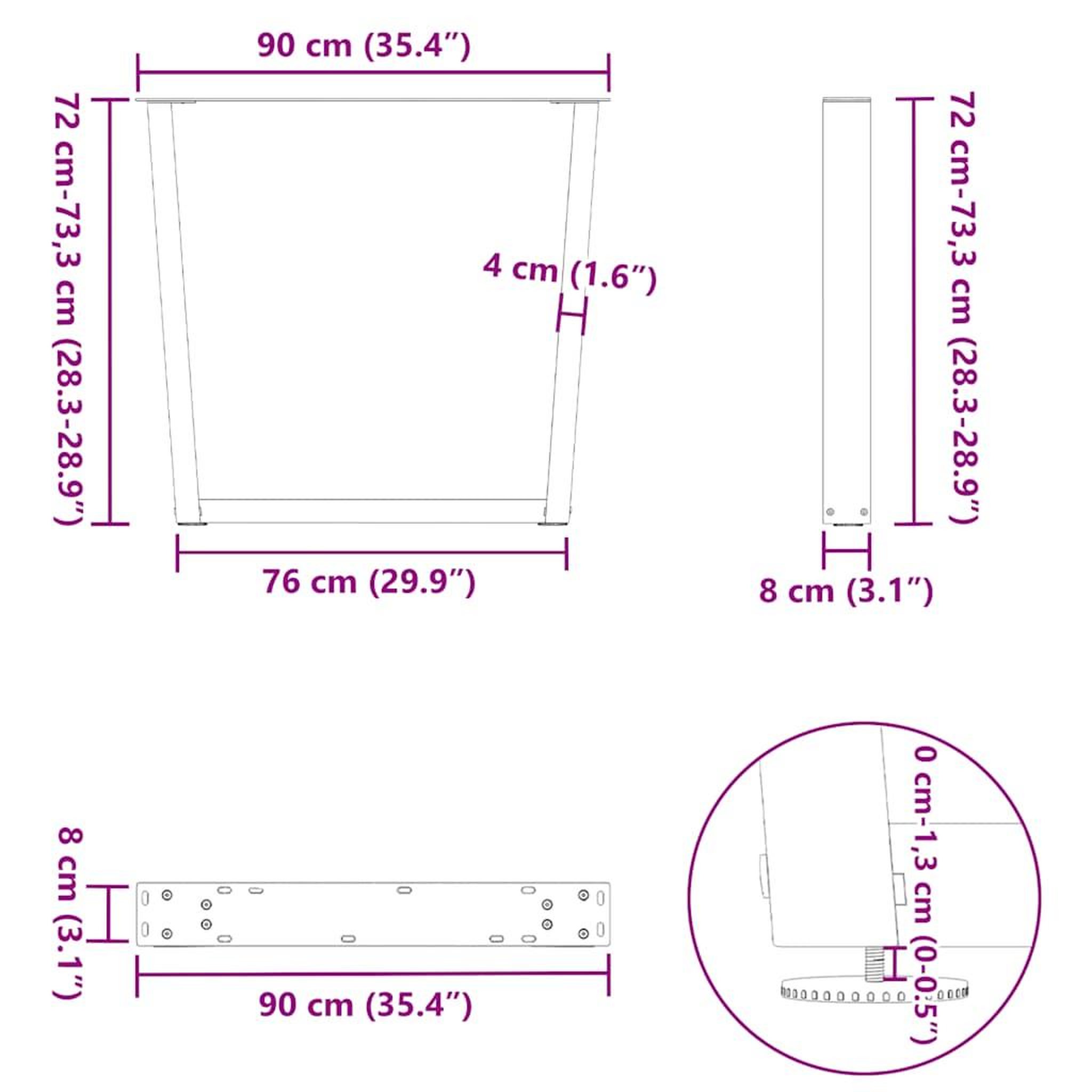 Voir la diapositive 6 : VIDAXL Pieds de table a manger forme de V 2 pcs noir 90x(72-73,3) cm