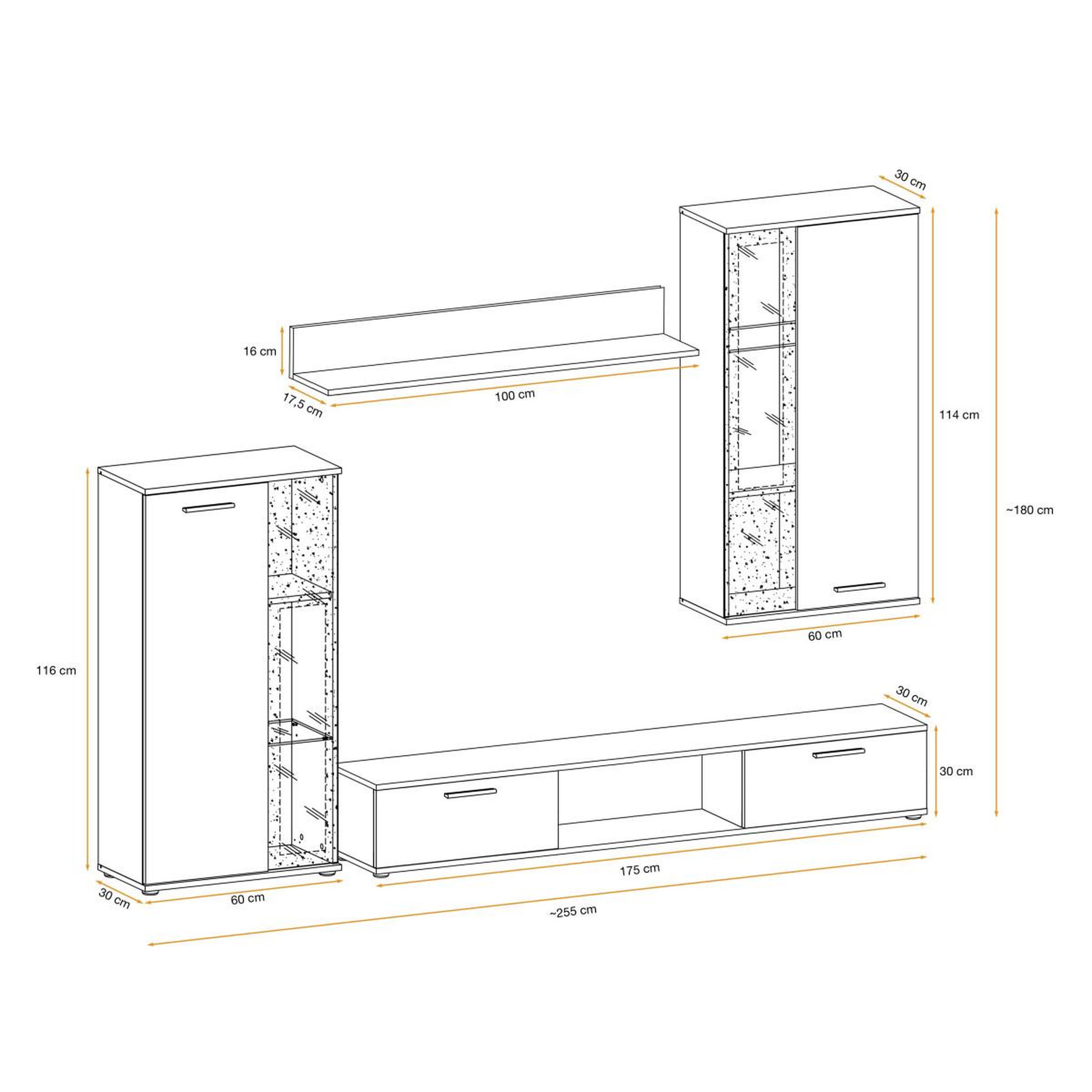 Voir la diapositive 3 : Paris Prix Ensemble Meuble TV Design  Wow  255cm Blanc & Noir