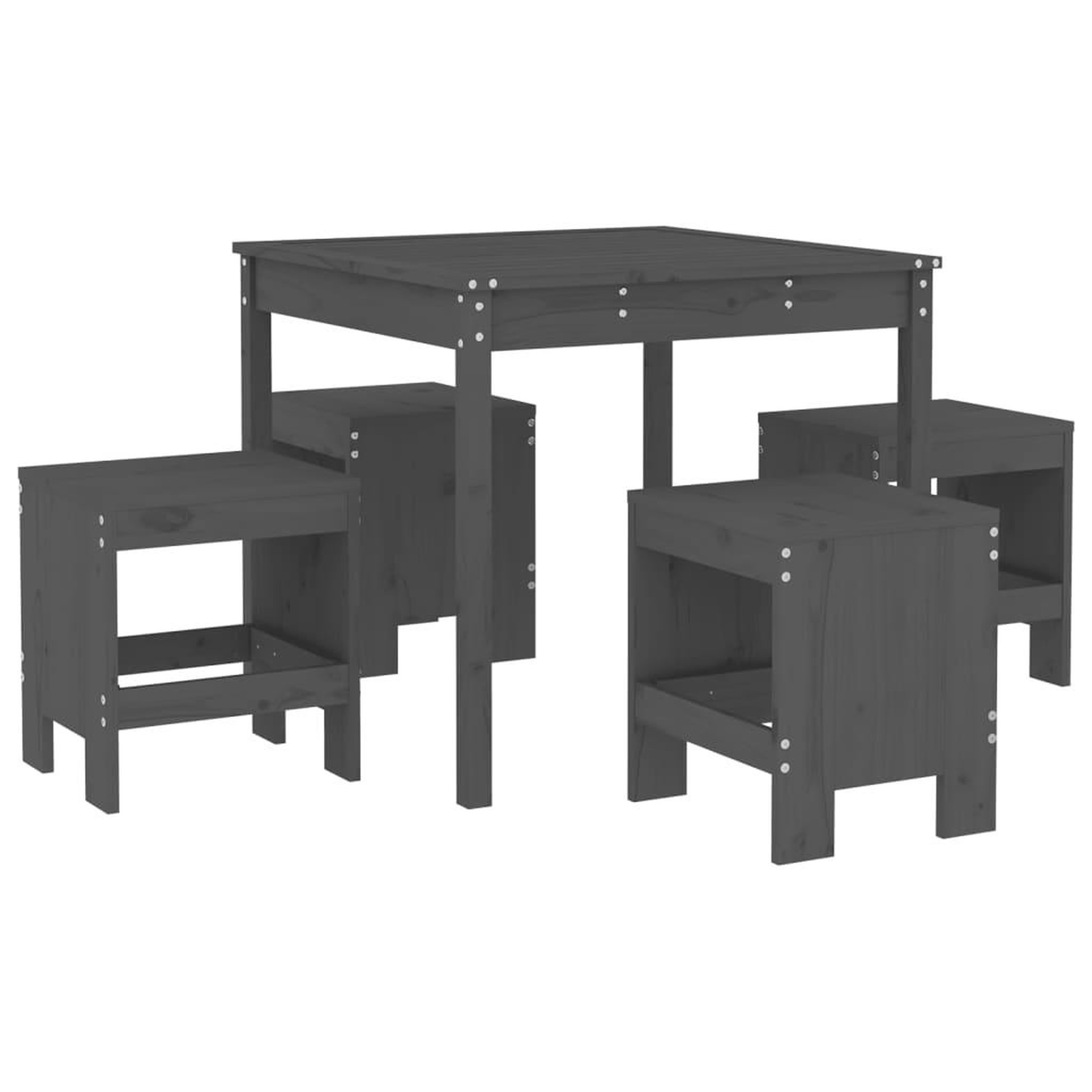 Voir la diapositive 2 : VIDAXL Ensemble a manger de jardin 5pcs gris bois massif de pin