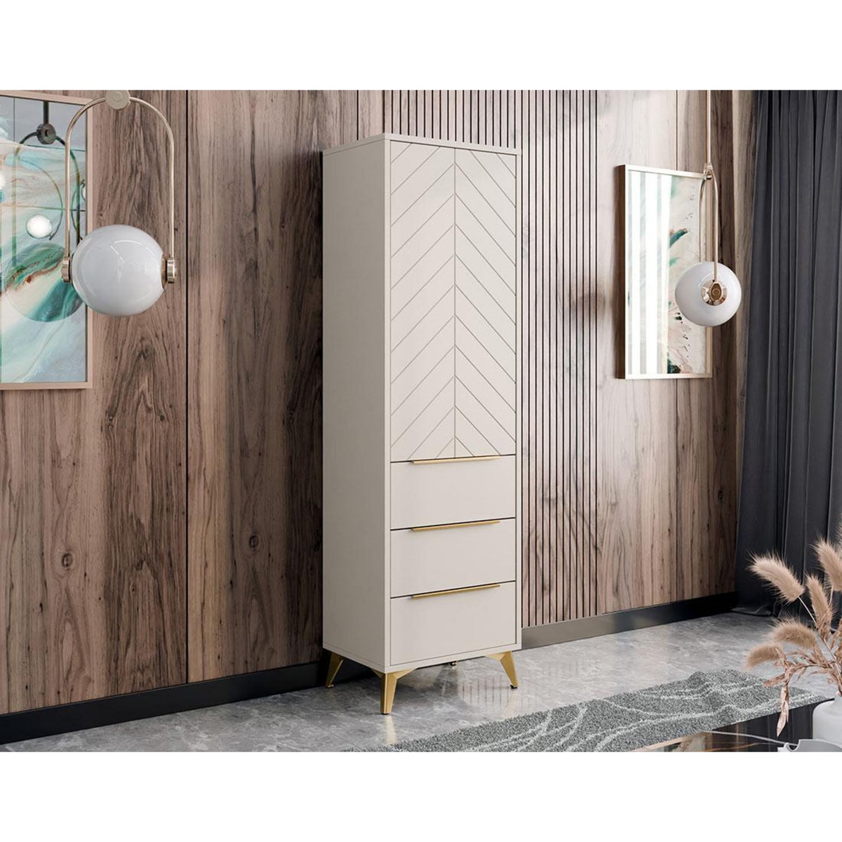 BEST MOBILIER Boccioni - buffet haut - beige - 3 tiroirs et 1 porte - 54x180 cm