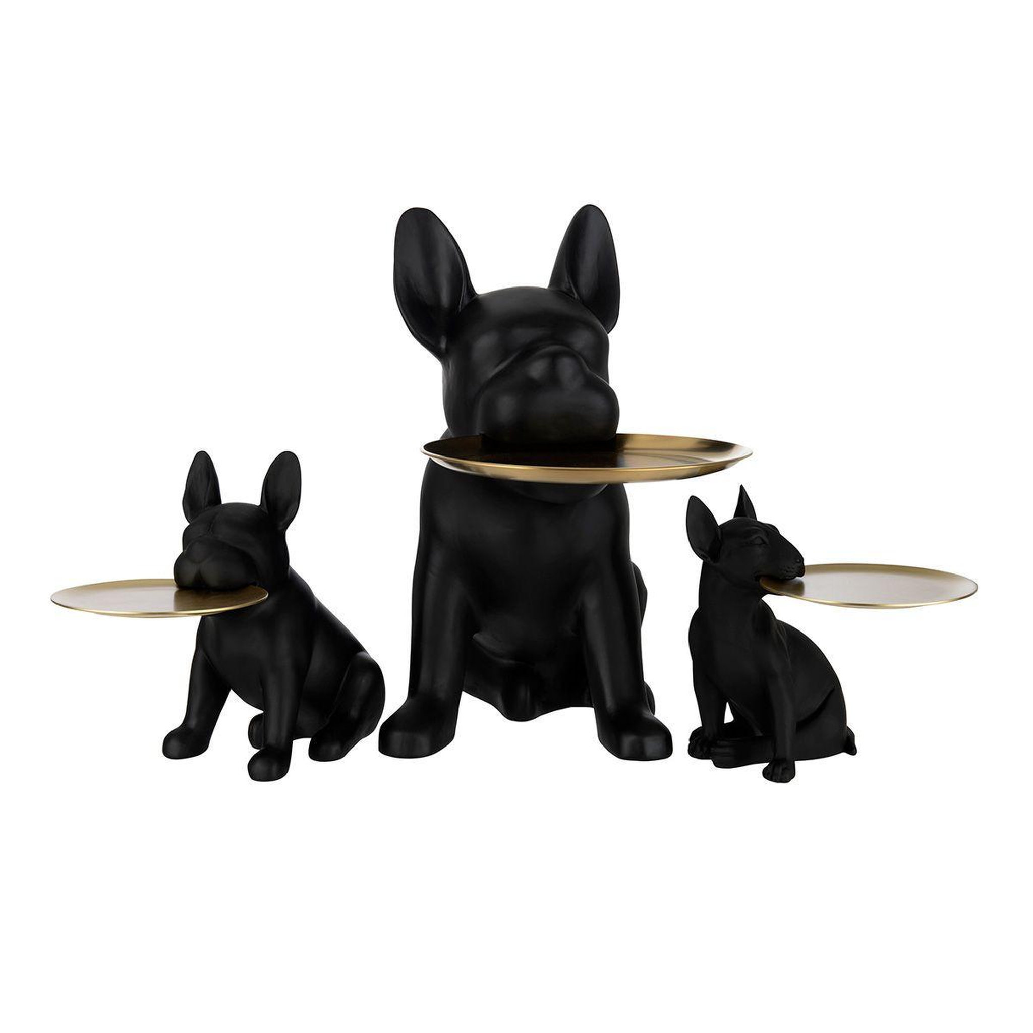 Voir la diapositive 2 : J-LINE Statuette déco  chien plateau  28cm noir