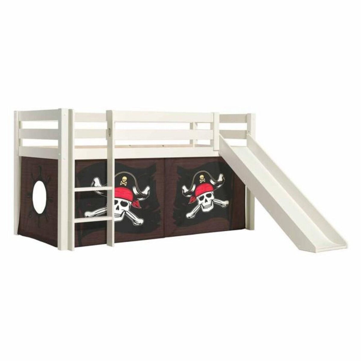 Paris Prix Lit Enfant Surélevé Avec Toboggan  Pino Caribian Pirates  90x200cm Blanc