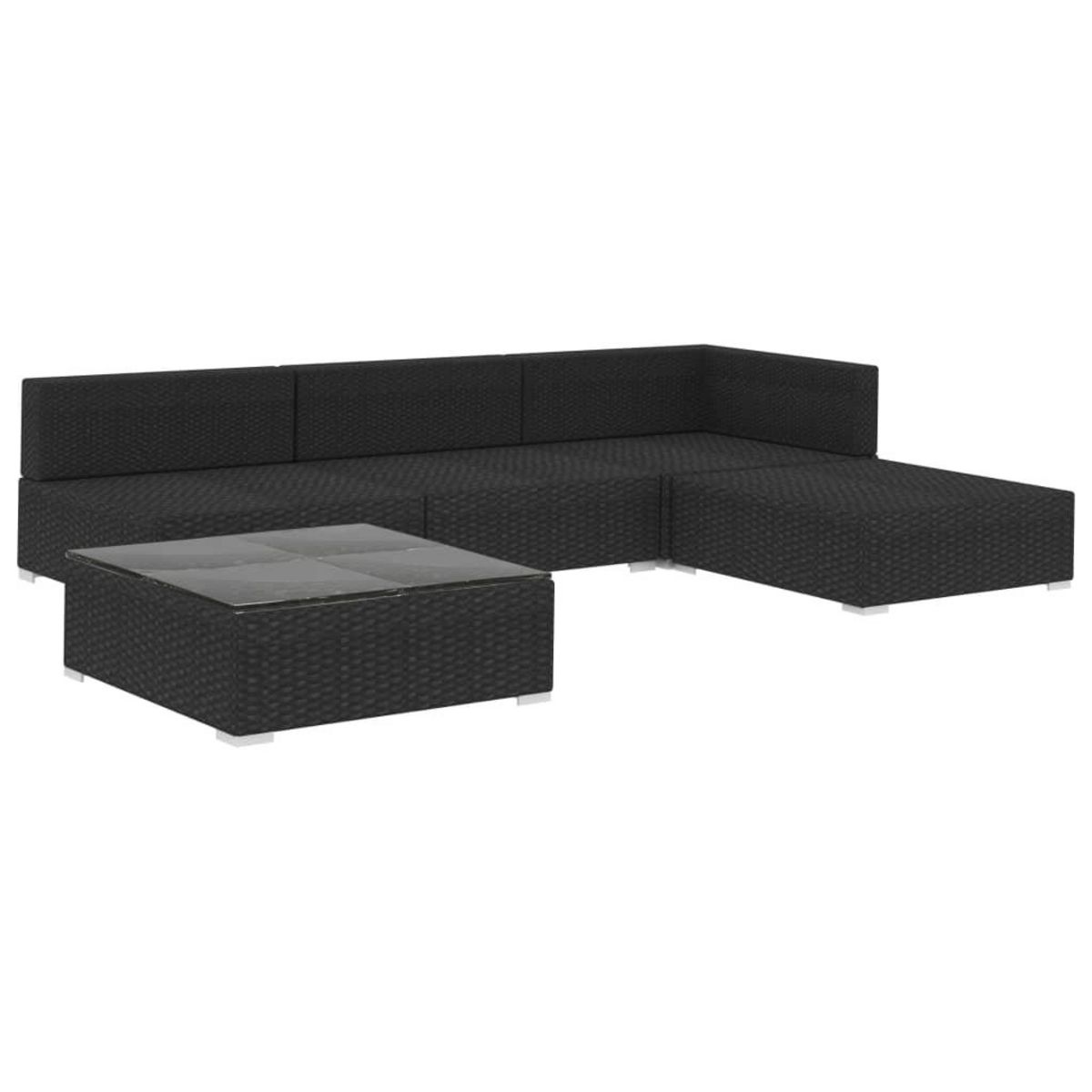 VIDAXL Salon de jardin 5 pcs avec coussins resine tressee noir