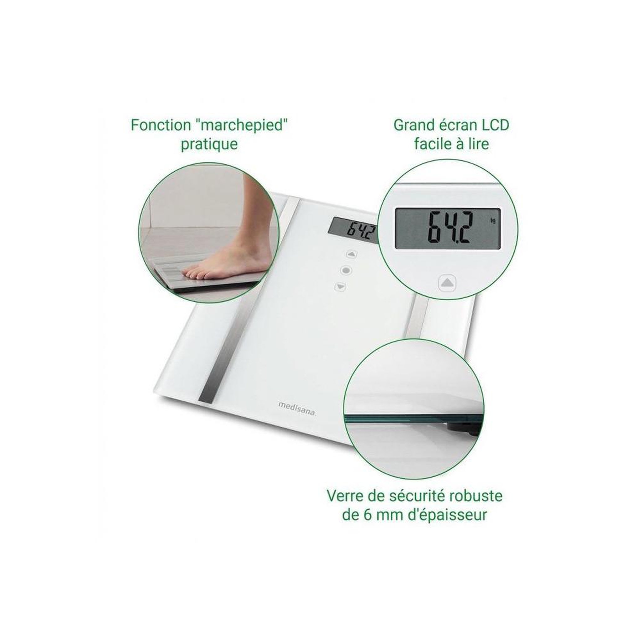 Voir la diapositive 5 : Medisana Medisana bs 483 pèse-personne électronique blanc avec analyse corporelle, imc et métabolisme de base, jusqu'à 180 kg