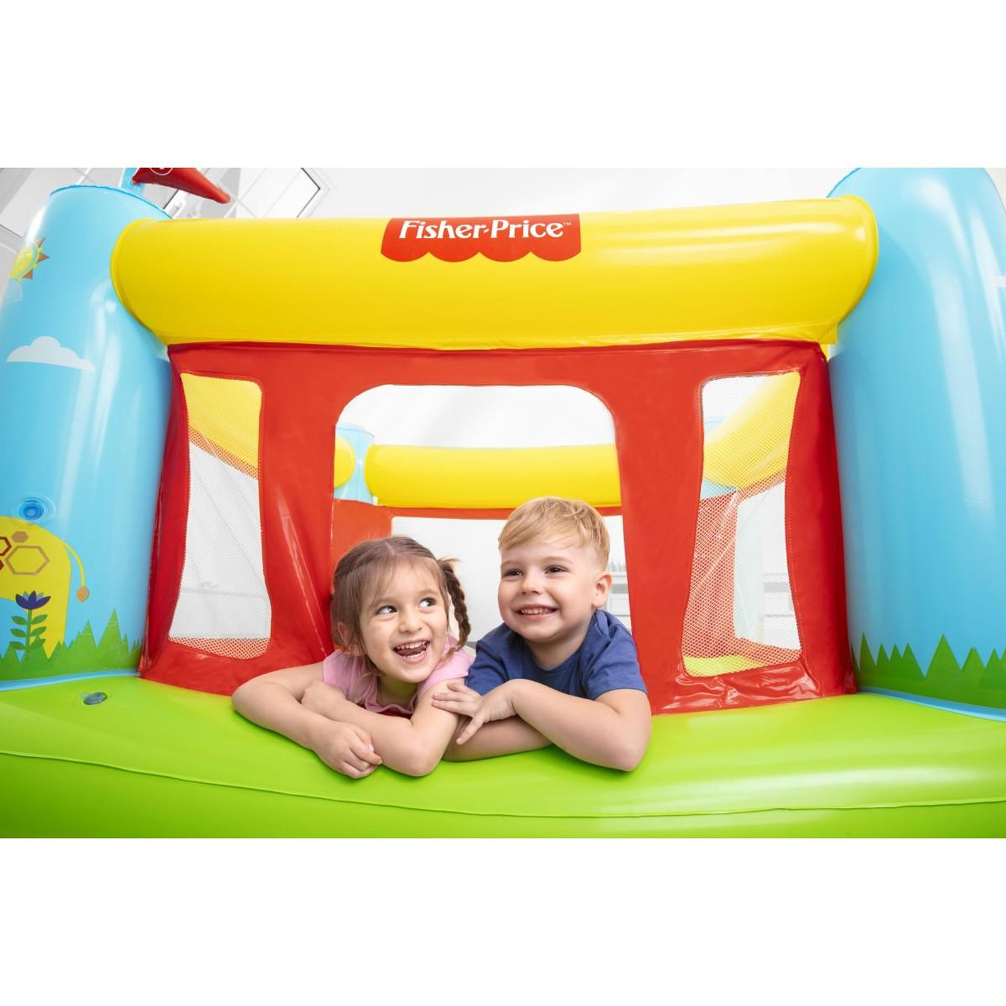 Voir la diapositive 4 : BESTWAY Aire de jeux gonflable  93553 Fisher-Price Bouncetastic 1.75m x 1.73m x 1.35m