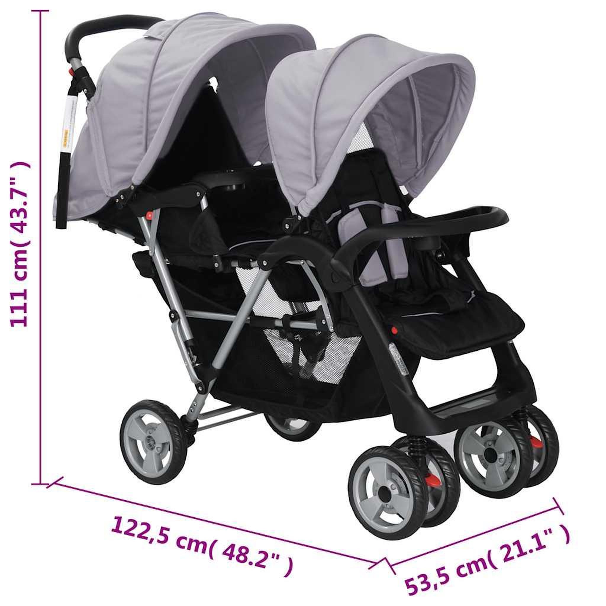 Voir la diapositive 6 : VIDAXL Poussette a deux places acier gris et noir