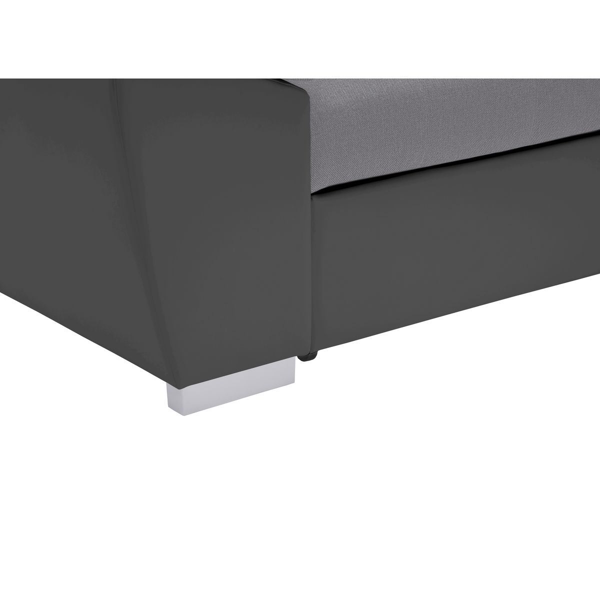 Canapé d'angle droit convertible avec coffre et têtières réglables PU gris et tissu gris RECITAL 