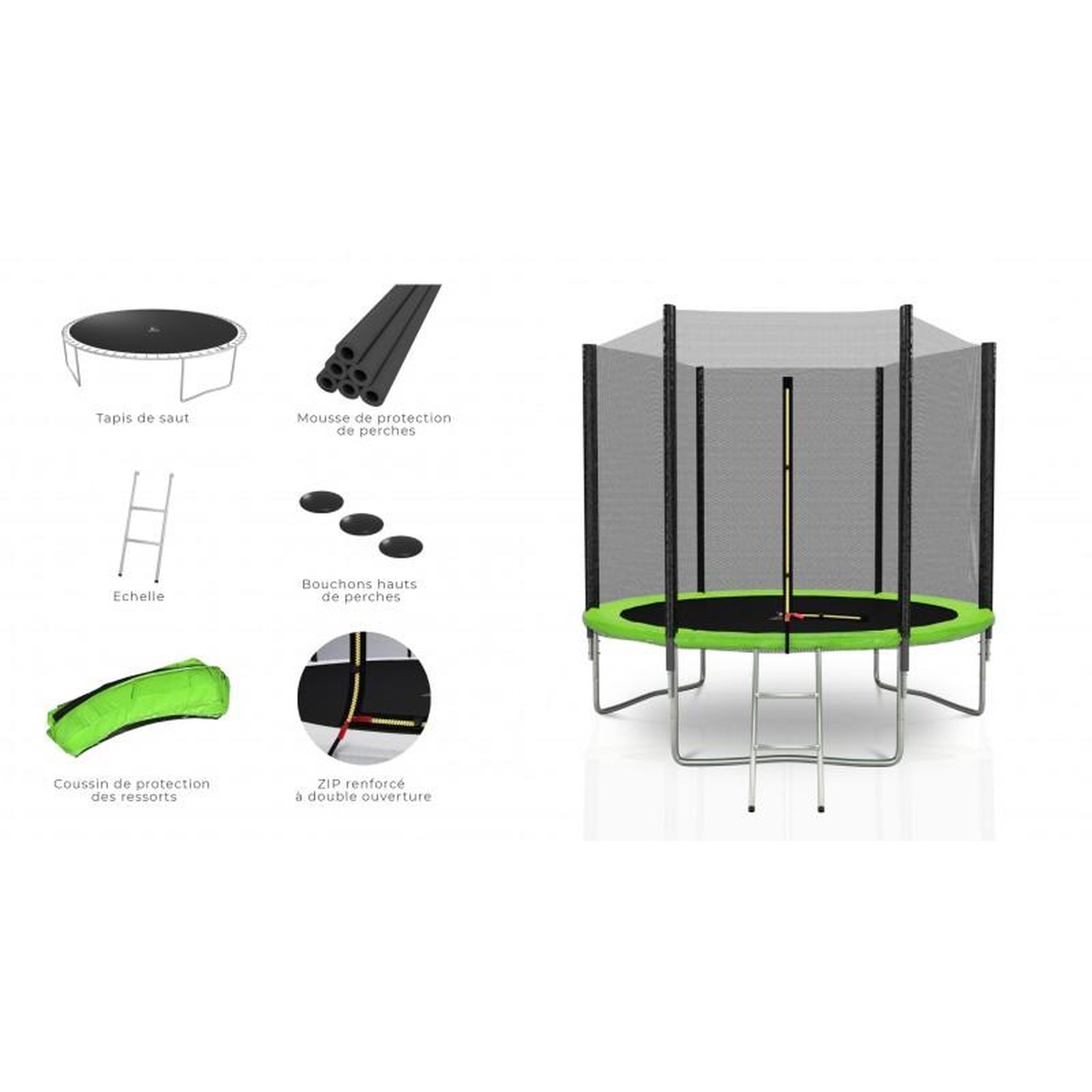 Voir la diapositive 2 : KAIA SPORTS Trampoline extérieur Deluxe 8Ft / ø244cm KAIA SPORTS Trampoline de jardin avec Filet, mousse de protection et échelle