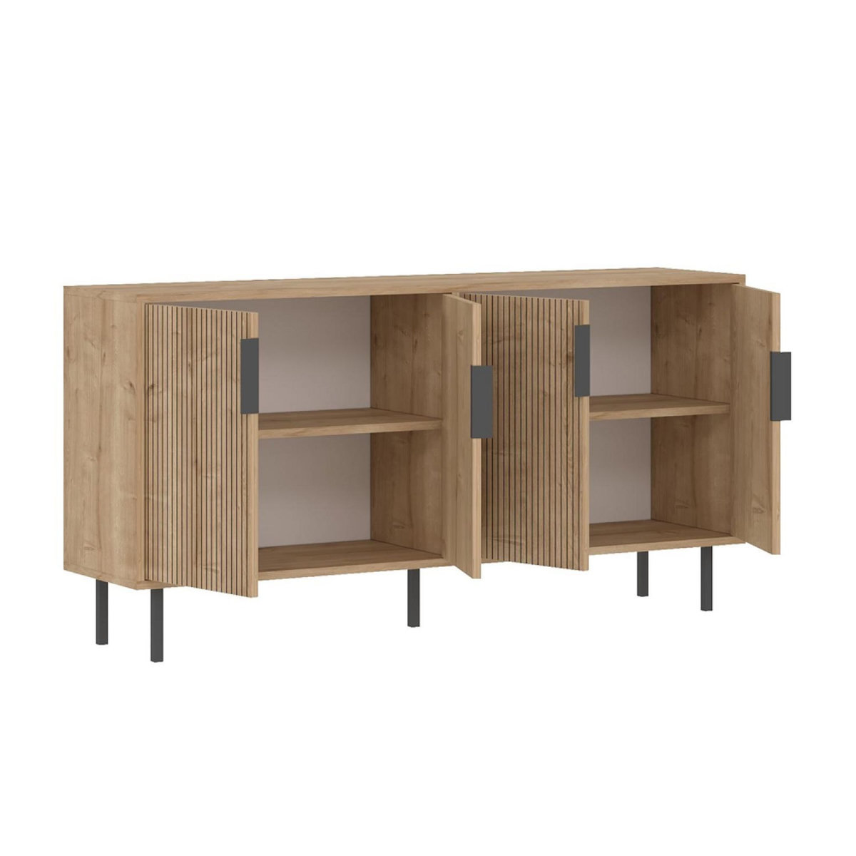 CONCEPT USINE Buffet cannelé 4 portes aspect bois 150x75cm CIARO