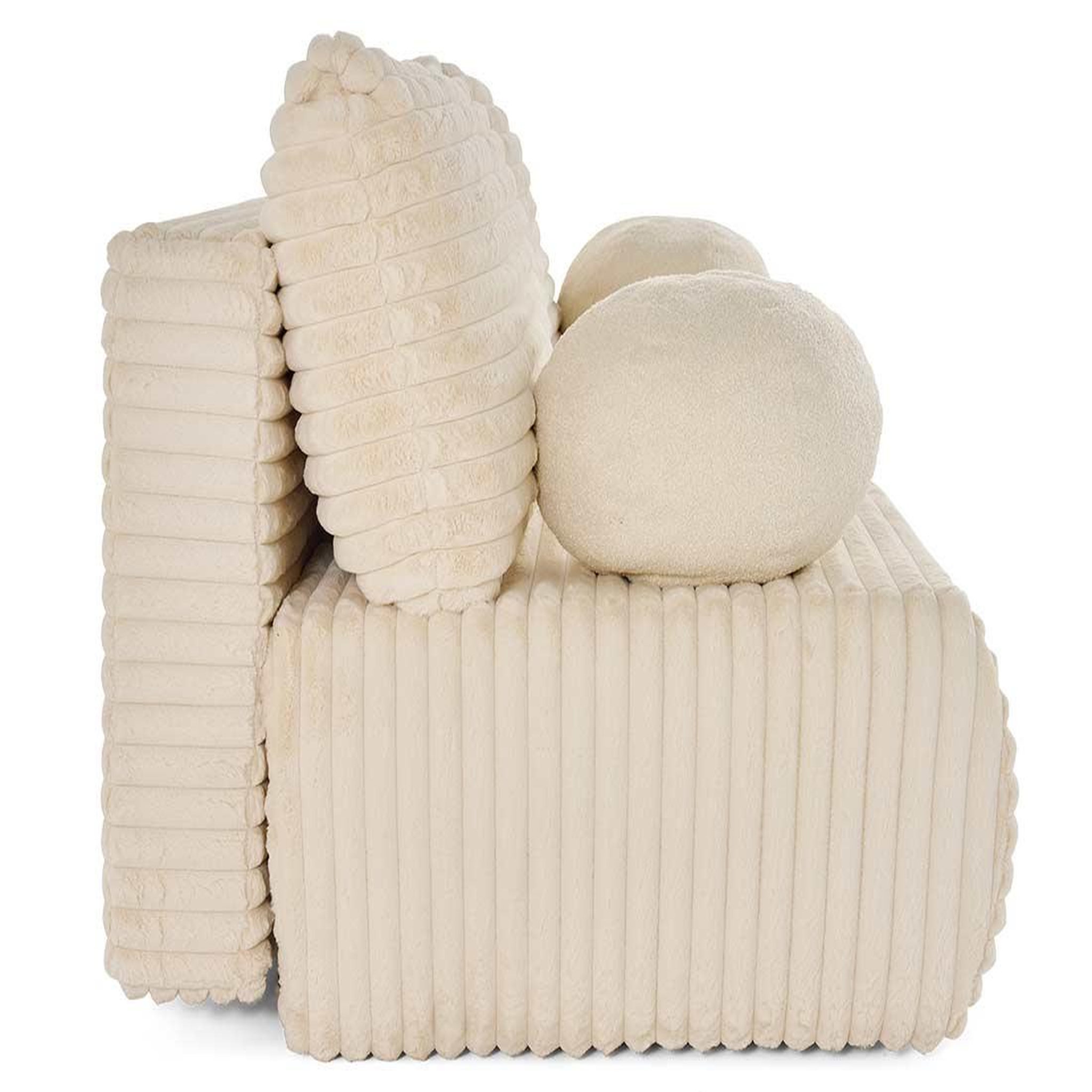 Voir la diapositive 6 : BEST MOBILIER Marvin - canapé 3 places convertible et coffre en fausse fourrure côtelée avec 2 coussins boule inclus
