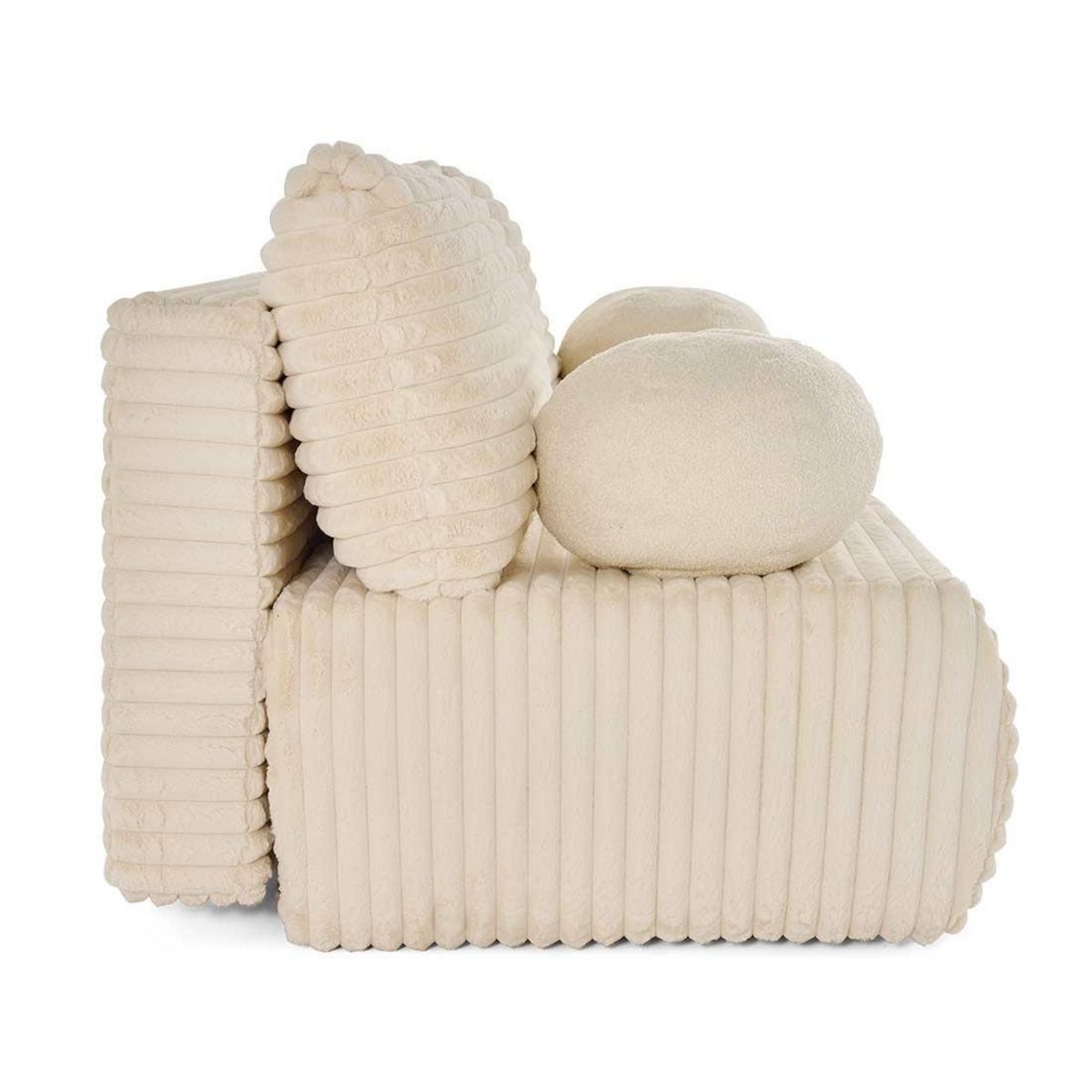 BEST MOBILIER Marvin - canapé 3 places convertible et coffre en fausse fourrure côtelée avec 2 coussins boule inclus