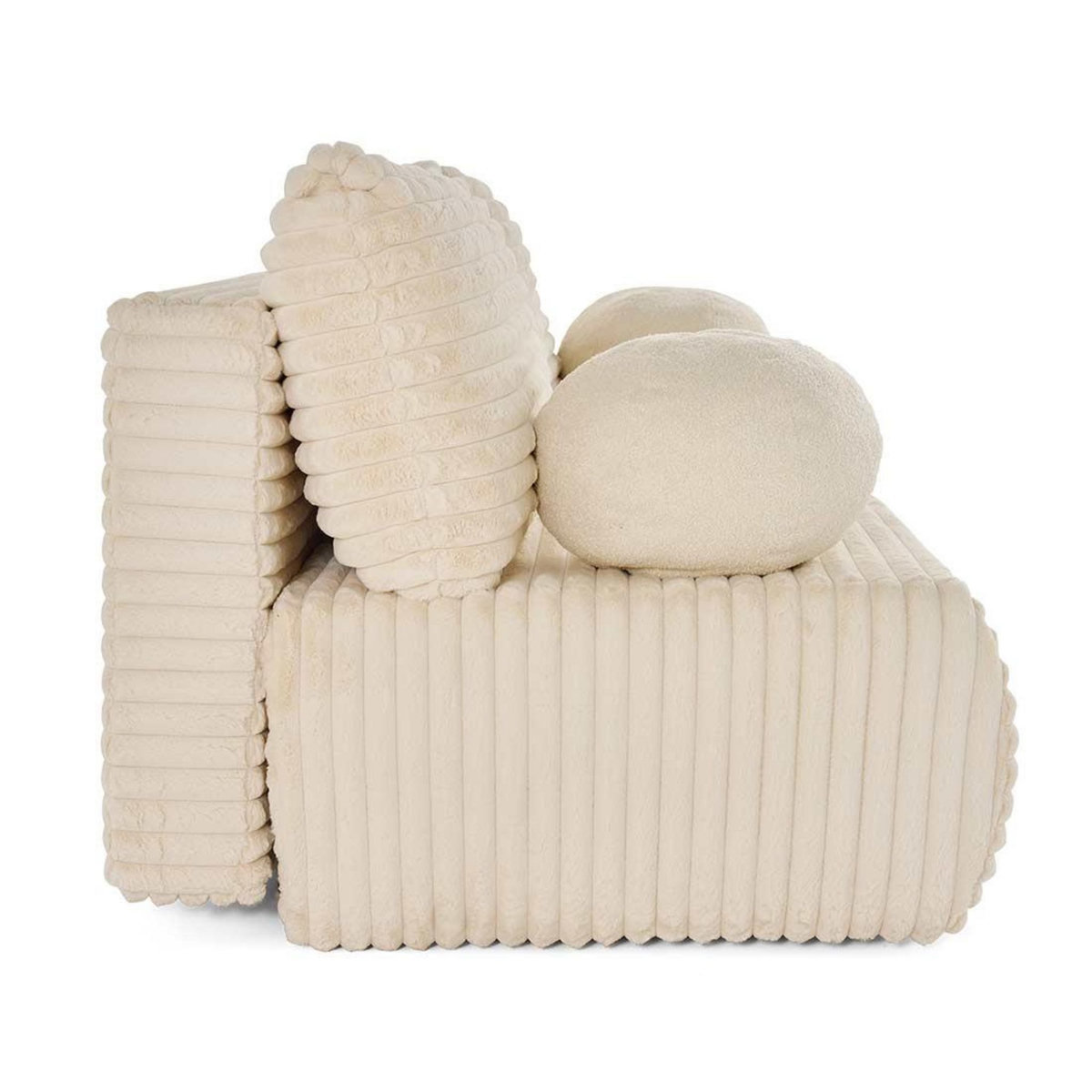 BEST MOBILIER Marvin - canapé 3 places convertible et coffre en fausse fourrure côtelée avec 2 coussins boule inclus