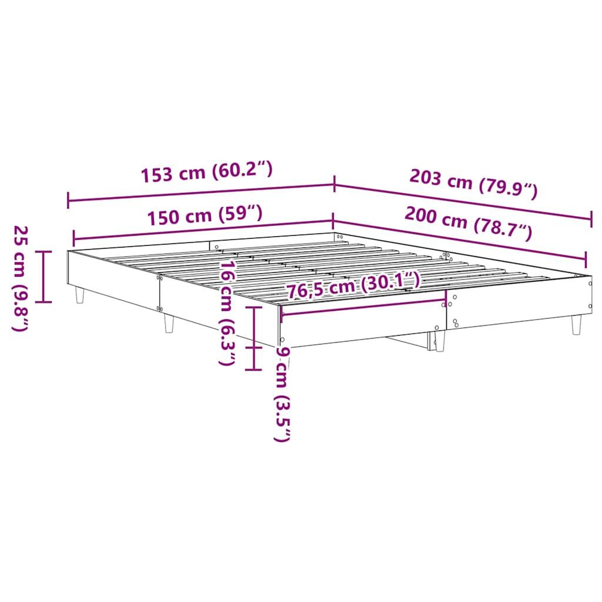 Voir la diapositive 6 : VIDAXL Cadre de lit sans matelas gris beton 150x200 cm bois ingenierie