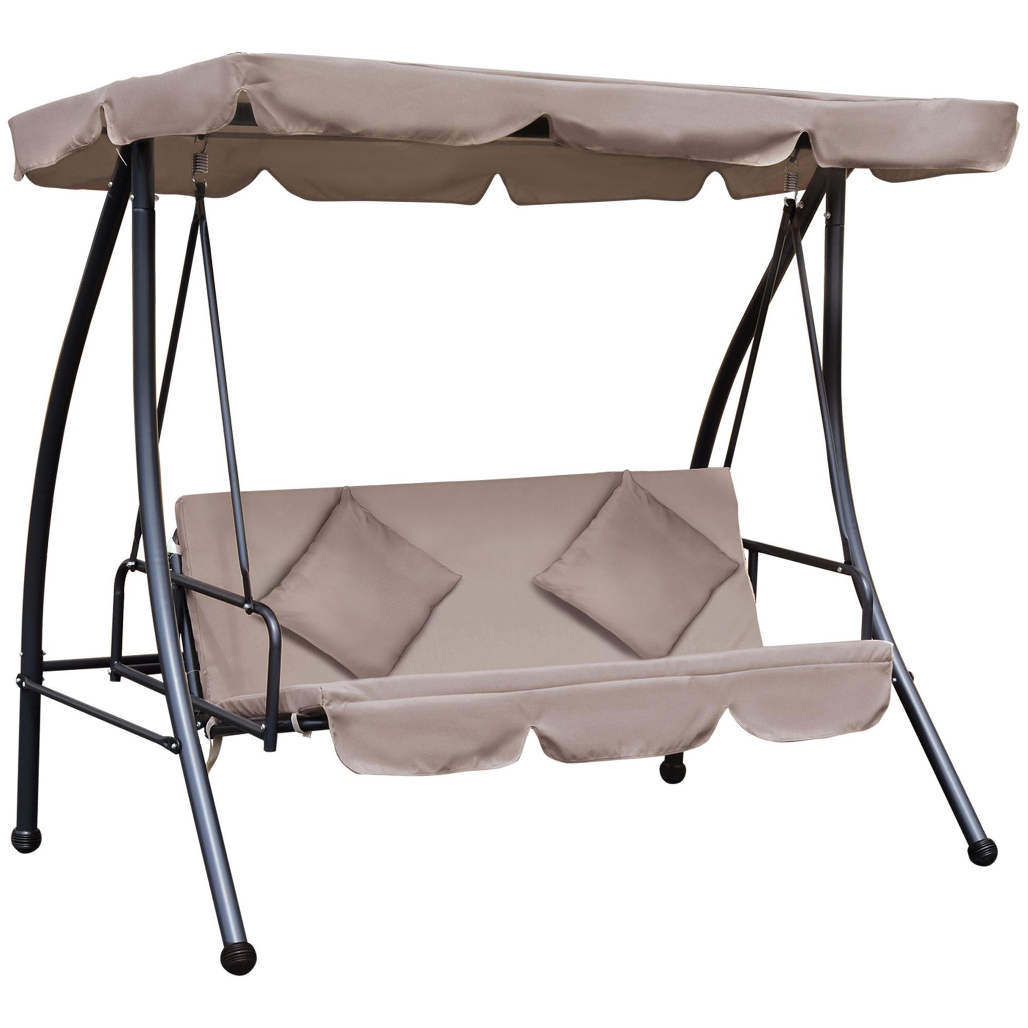 Voir la diapositive 1 : OUTSUNNY Balancelle de jardin convertible 3 places grand confort inclinaison toit réglable matelas fourni 2L x 1,25l x 1,7H m métal polyester noir et beige