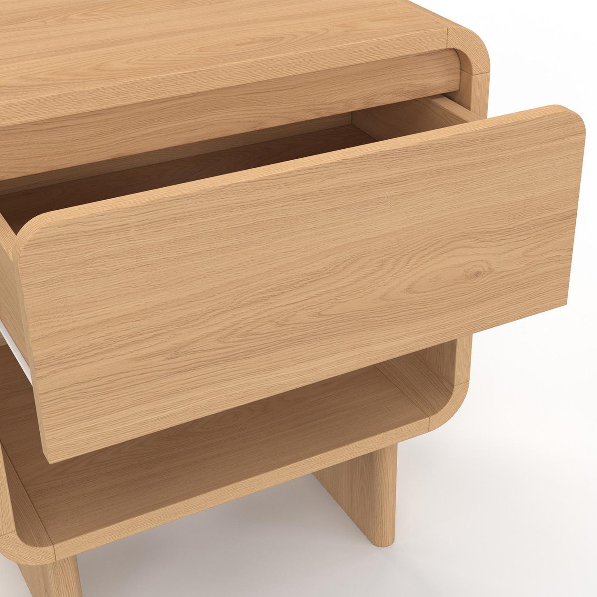Voir la diapositive 6 : ID MARKET Lot de 2 tables de chevet capucine 1 tiroir et 1 niche façon hêtre design arrondi