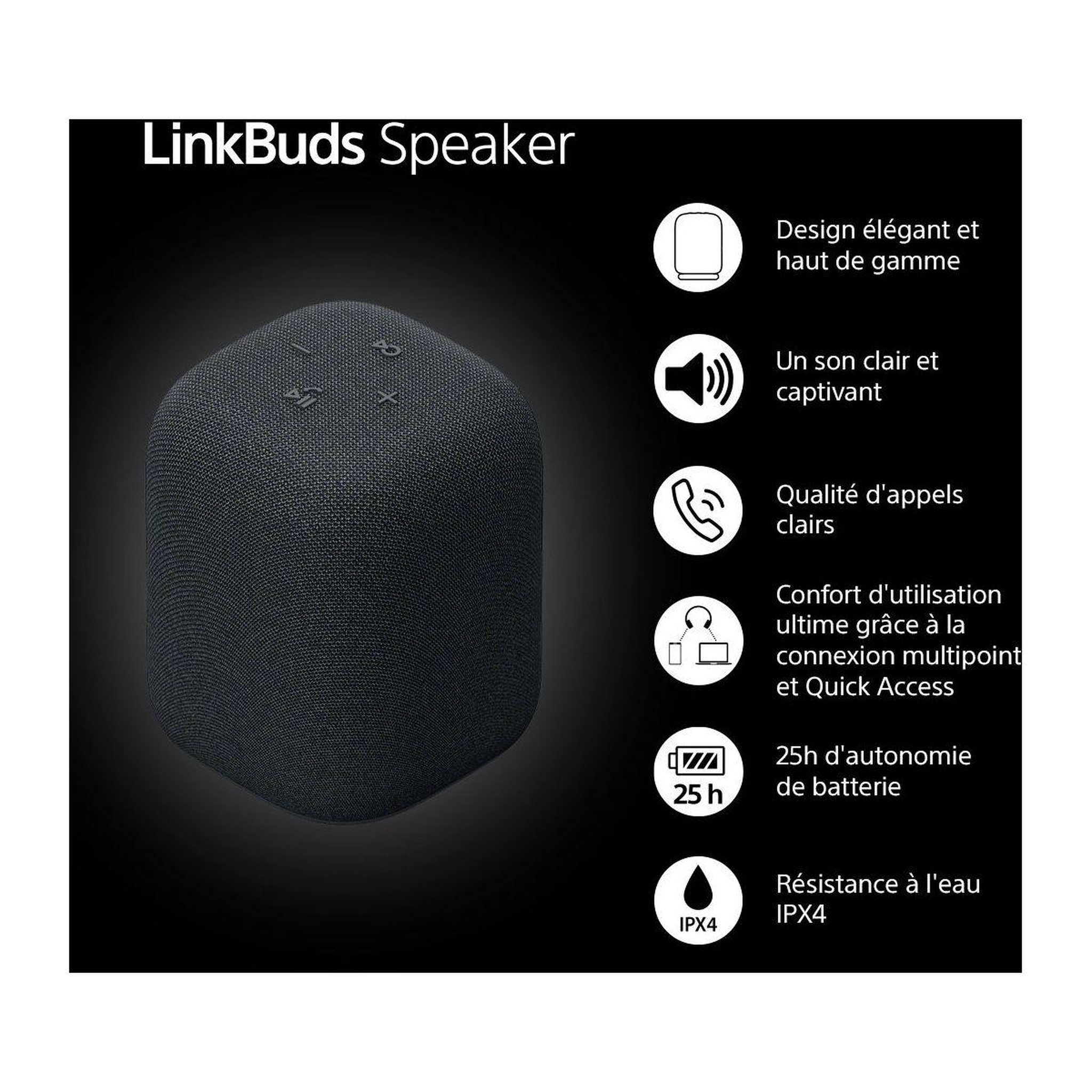 Voir la diapositive 2 : SONY Enceinte portable LINKBUDS Speaker Noire